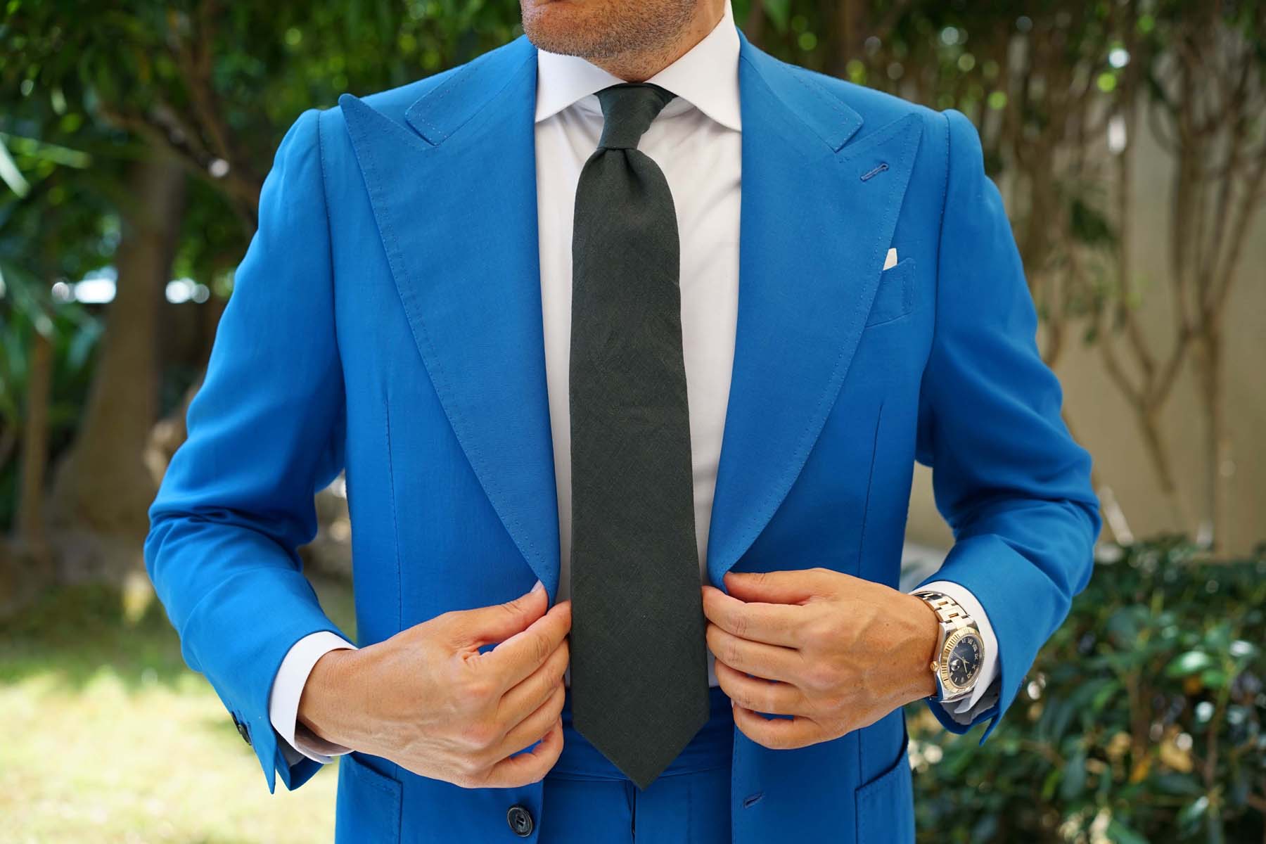 Dusty Emerald Green Linen Necktie - Image 4