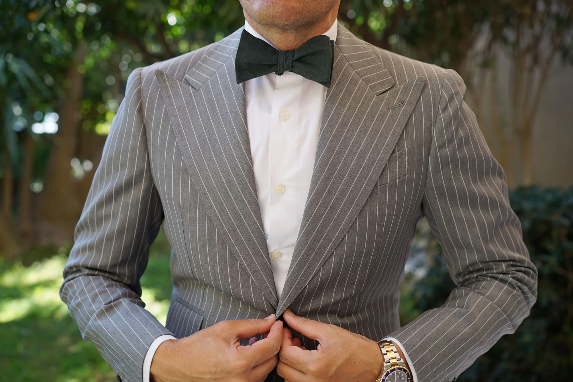 Dusty Emerald Green Linen Self Bow Tie - Image 4