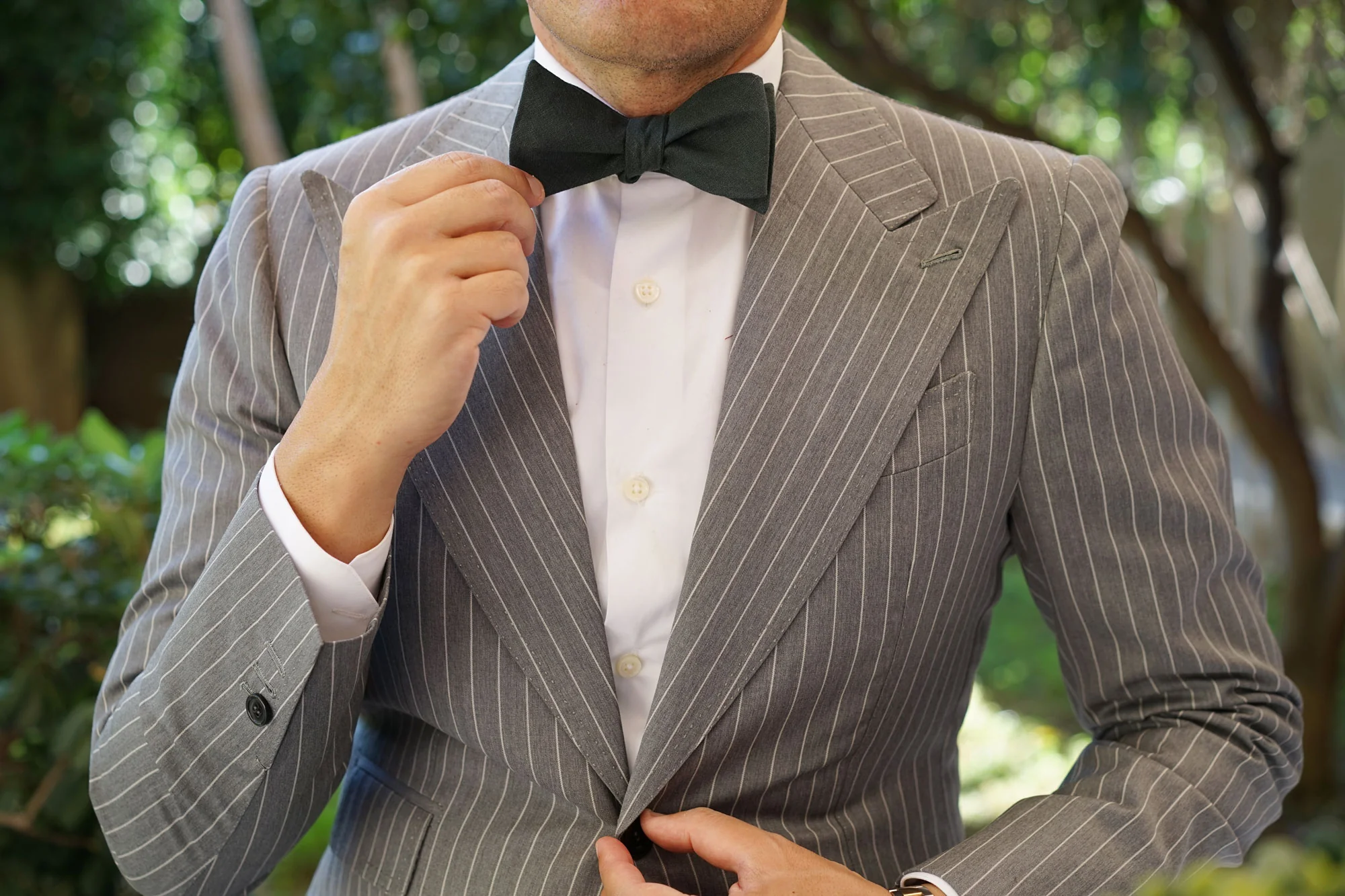 Dusty Emerald Green Linen Self Bow Tie - Image 6