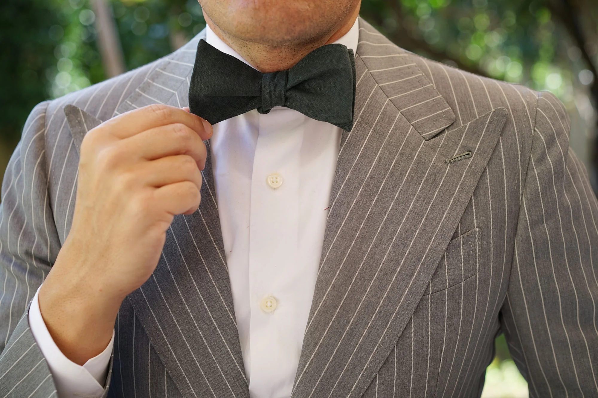 Dusty Emerald Green Linen Self Bow Tie - Image 7
