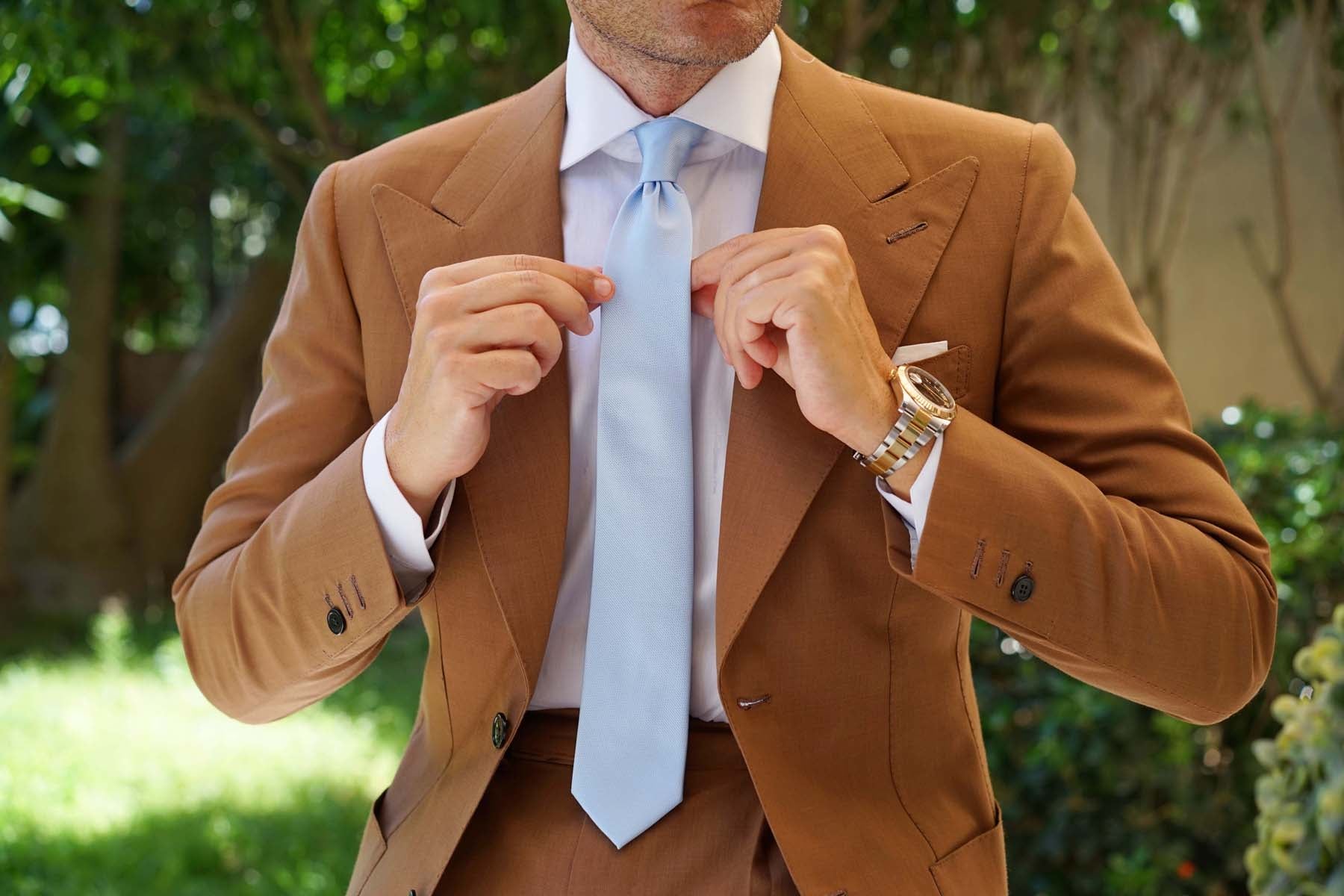 Dusty Ice Blue Weave Skinny Tie - Image 6