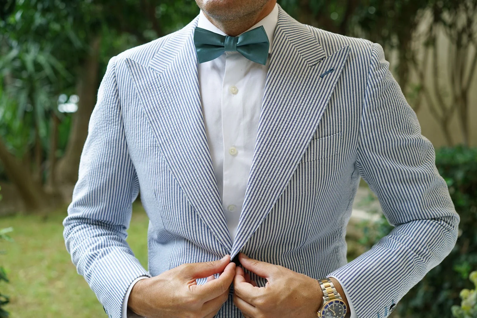 Dusty Jade Green Satin Bow Tie - Image 3