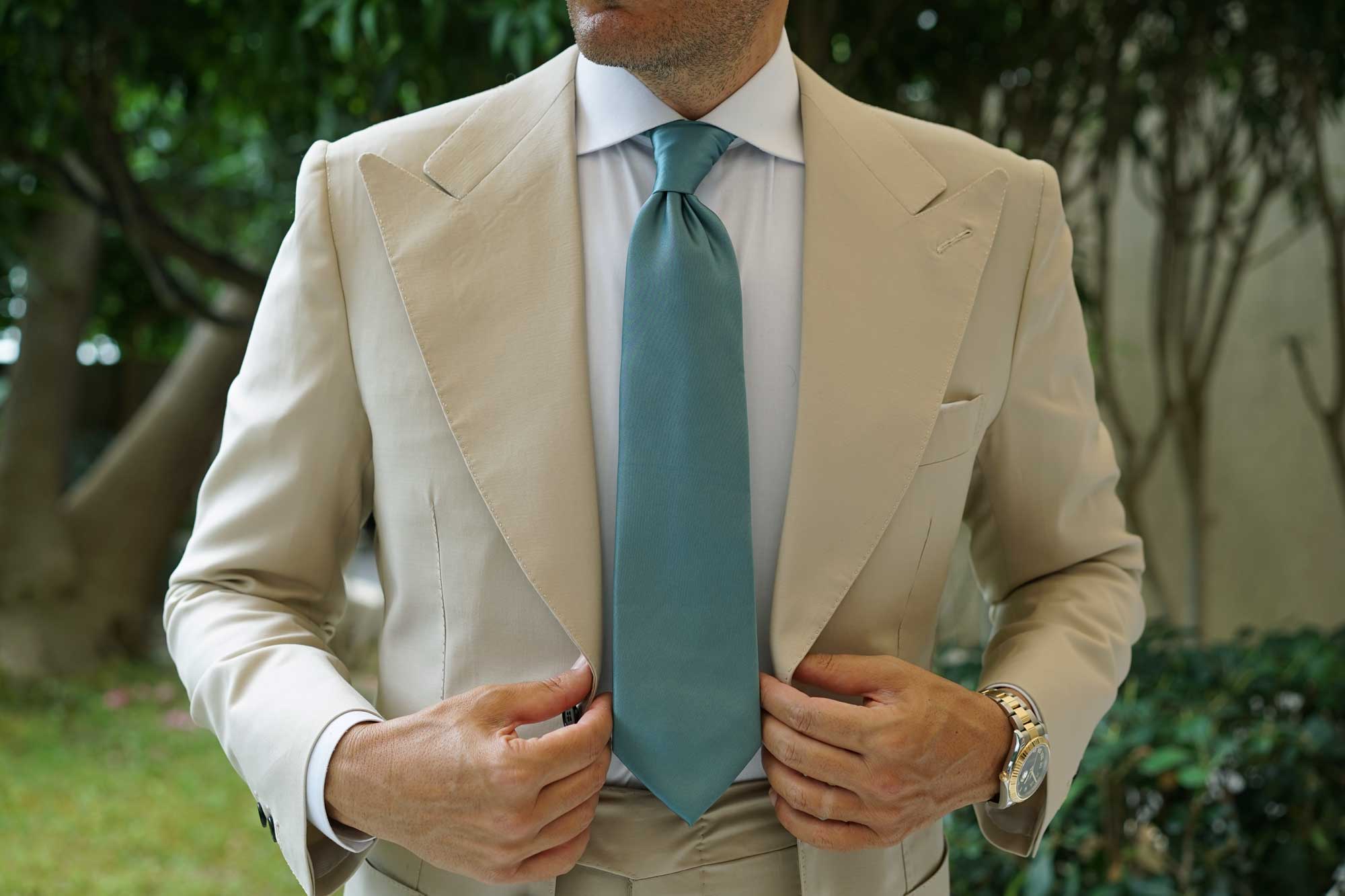 Dusty Jade Green Satin Necktie - Image 4