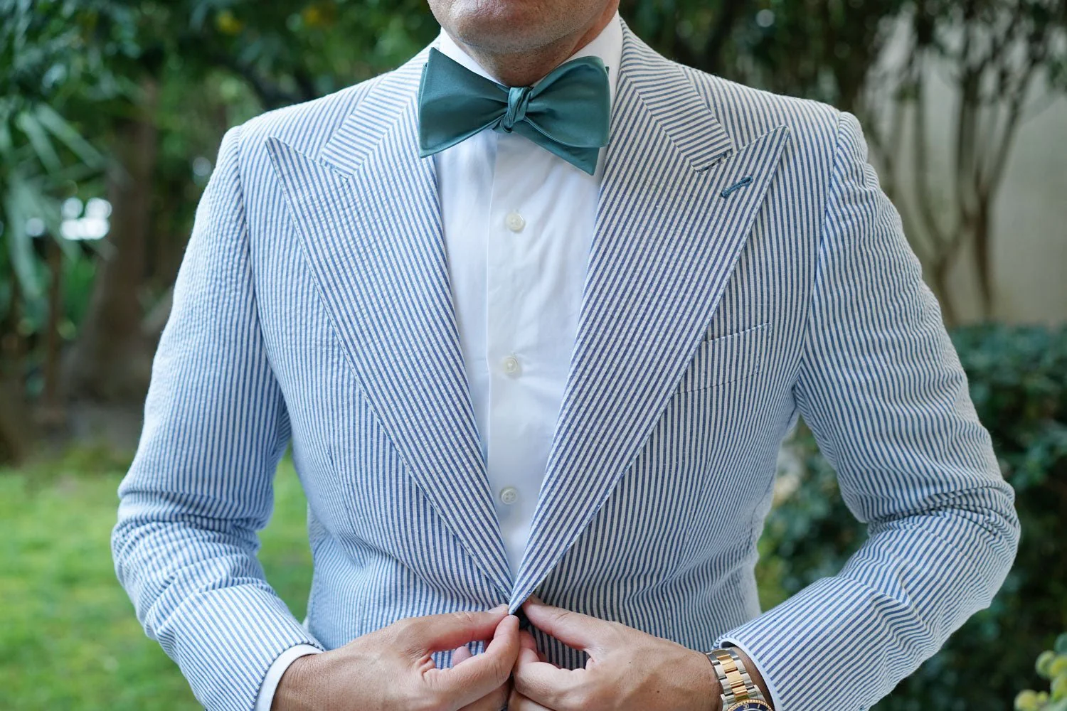 Dusty Jade Green Satin Self Bow Tie - Image 4