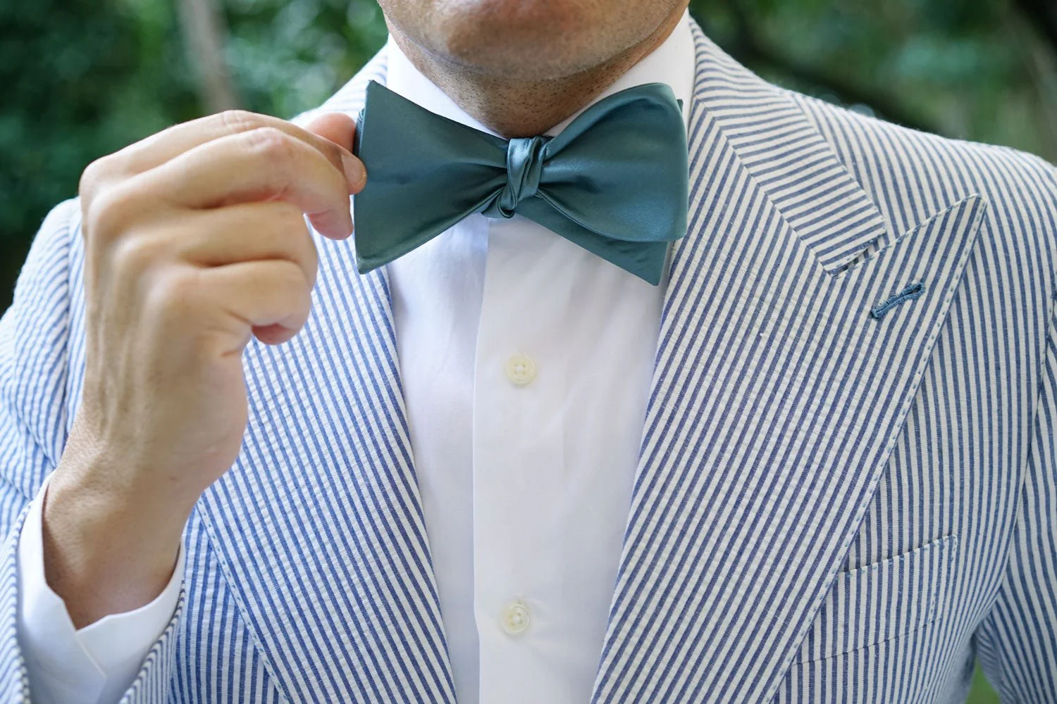 Dusty Jade Green Satin Self Bow Tie - Image 9