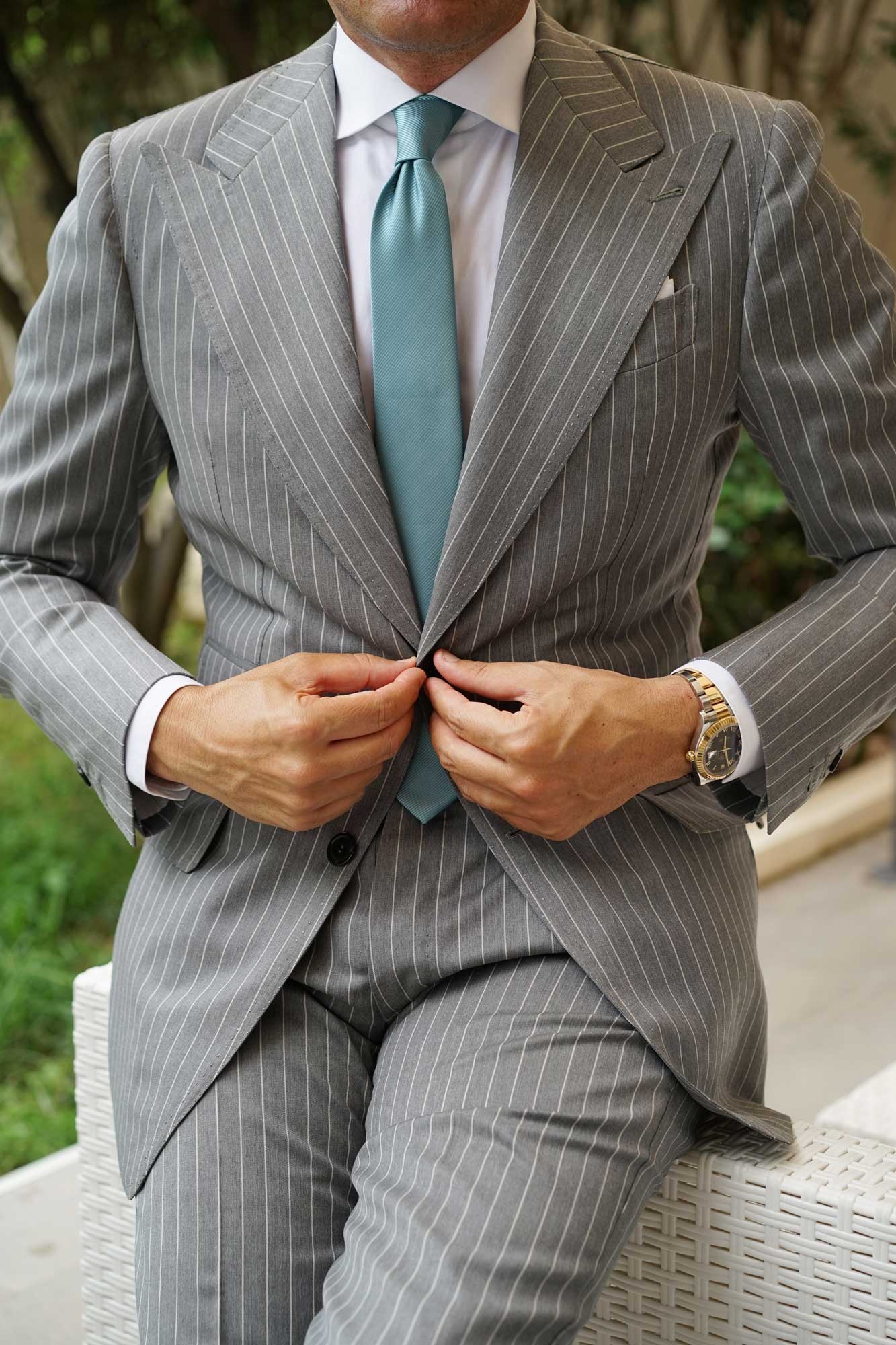 Dusty Jade Green Twill Skinny Tie - Image 10