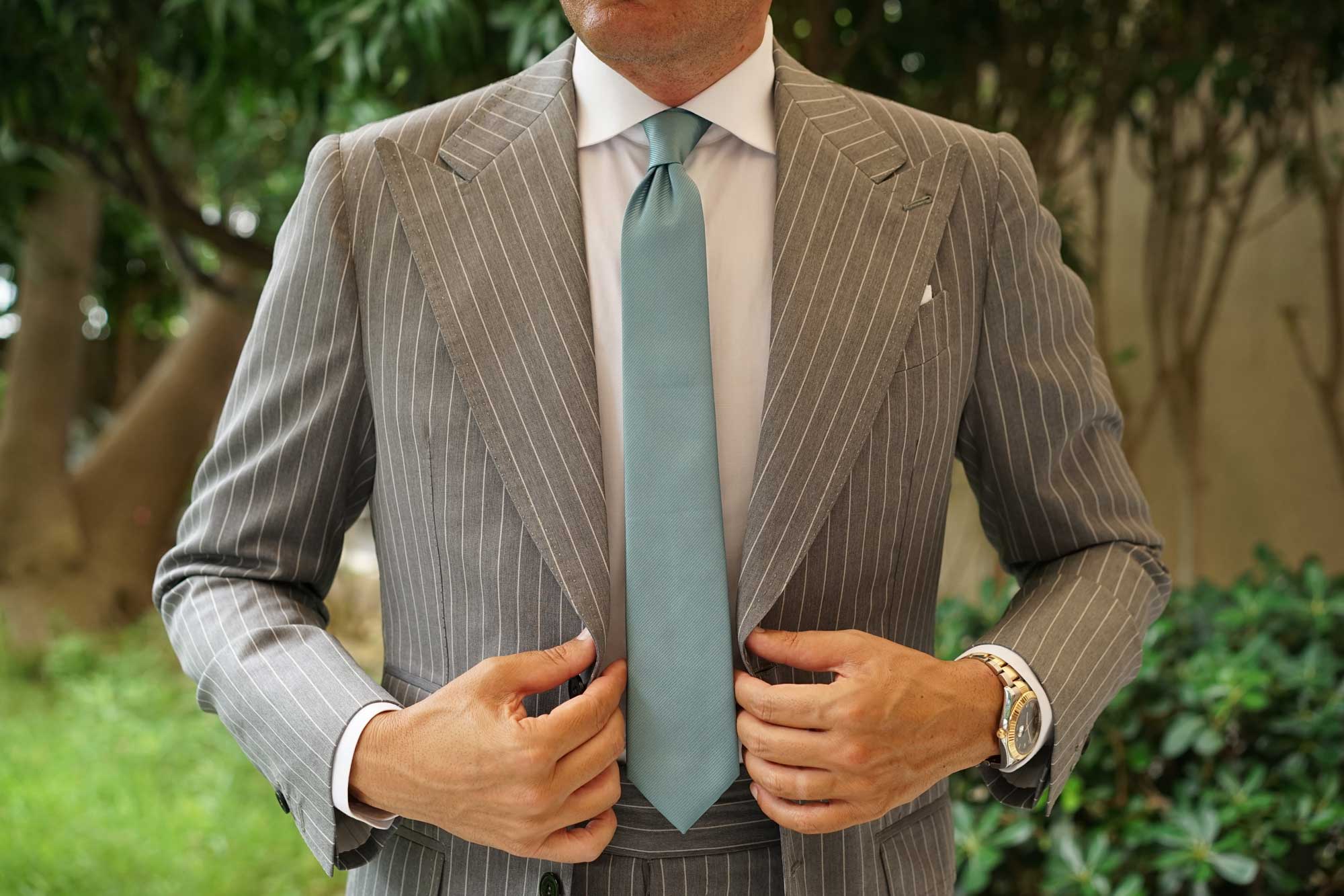 Dusty Jade Green Twill Skinny Tie - Image 4