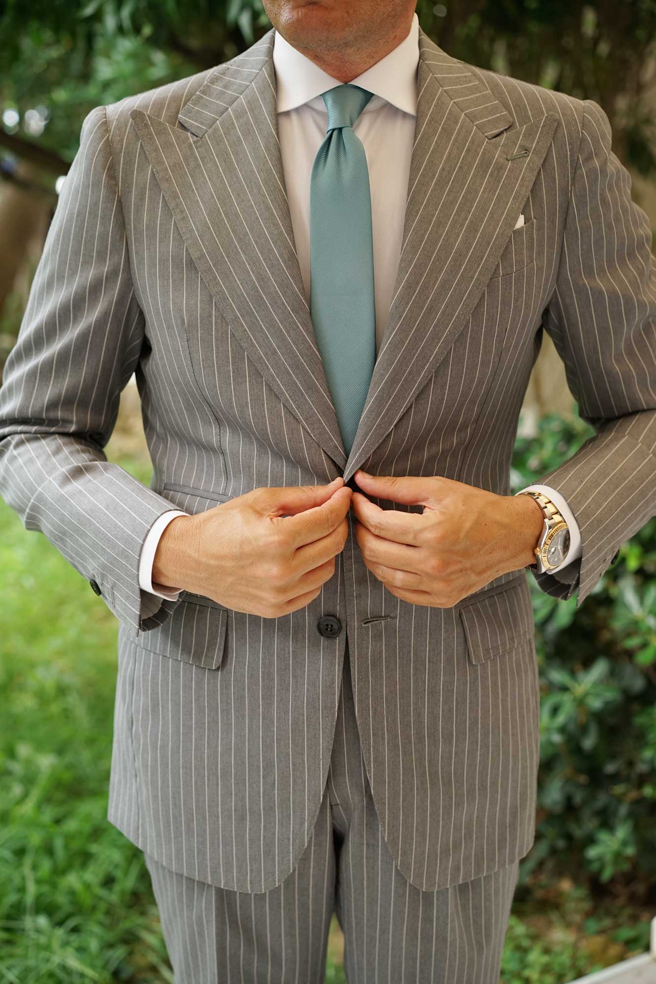 Dusty Jade Green Twill Skinny Tie - Image 5