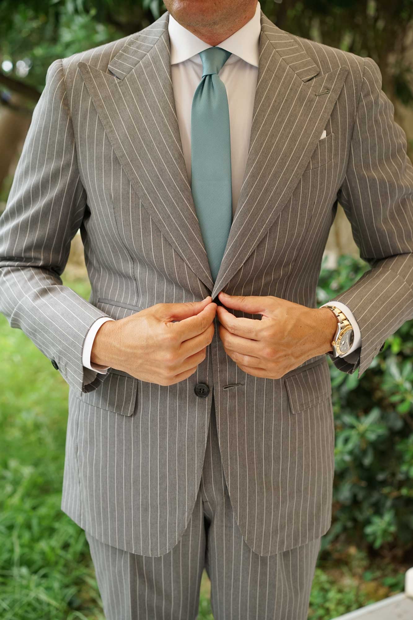 Dusty Jade Green Twill Skinny Tie - Image 8