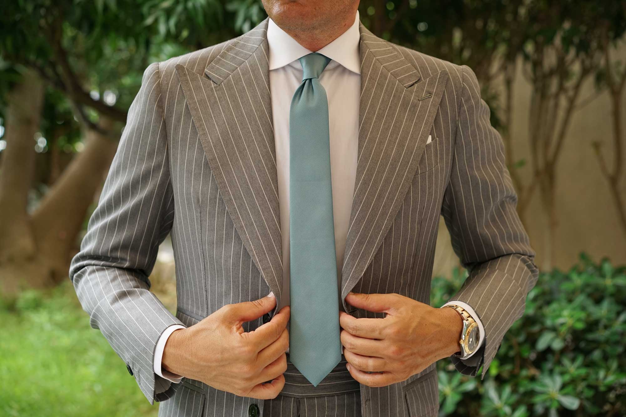 Dusty Jade Green Twill Skinny Tie - Image 9