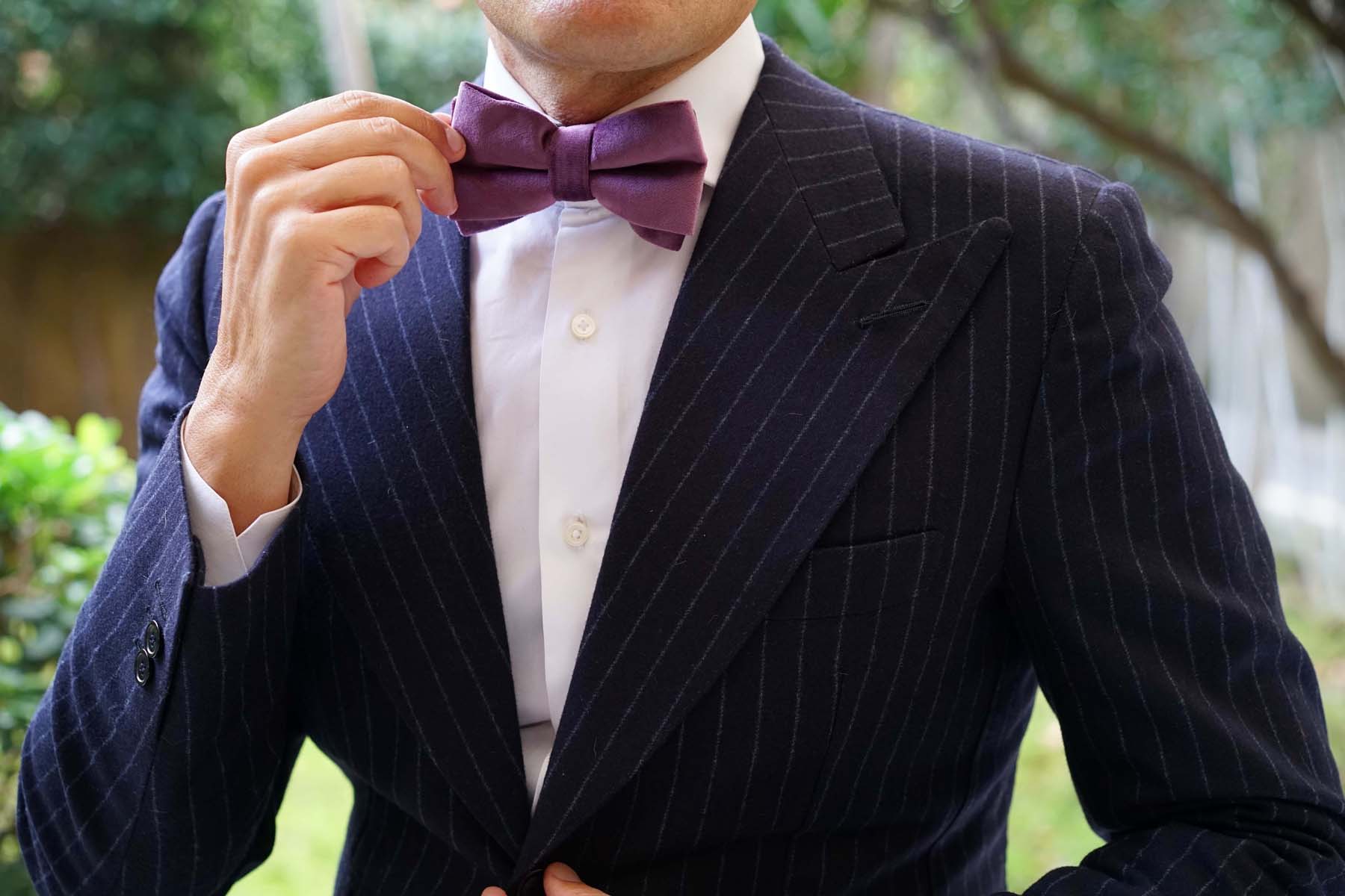 Dusty Lilac Purple Velvet Bow Tie - Image 3