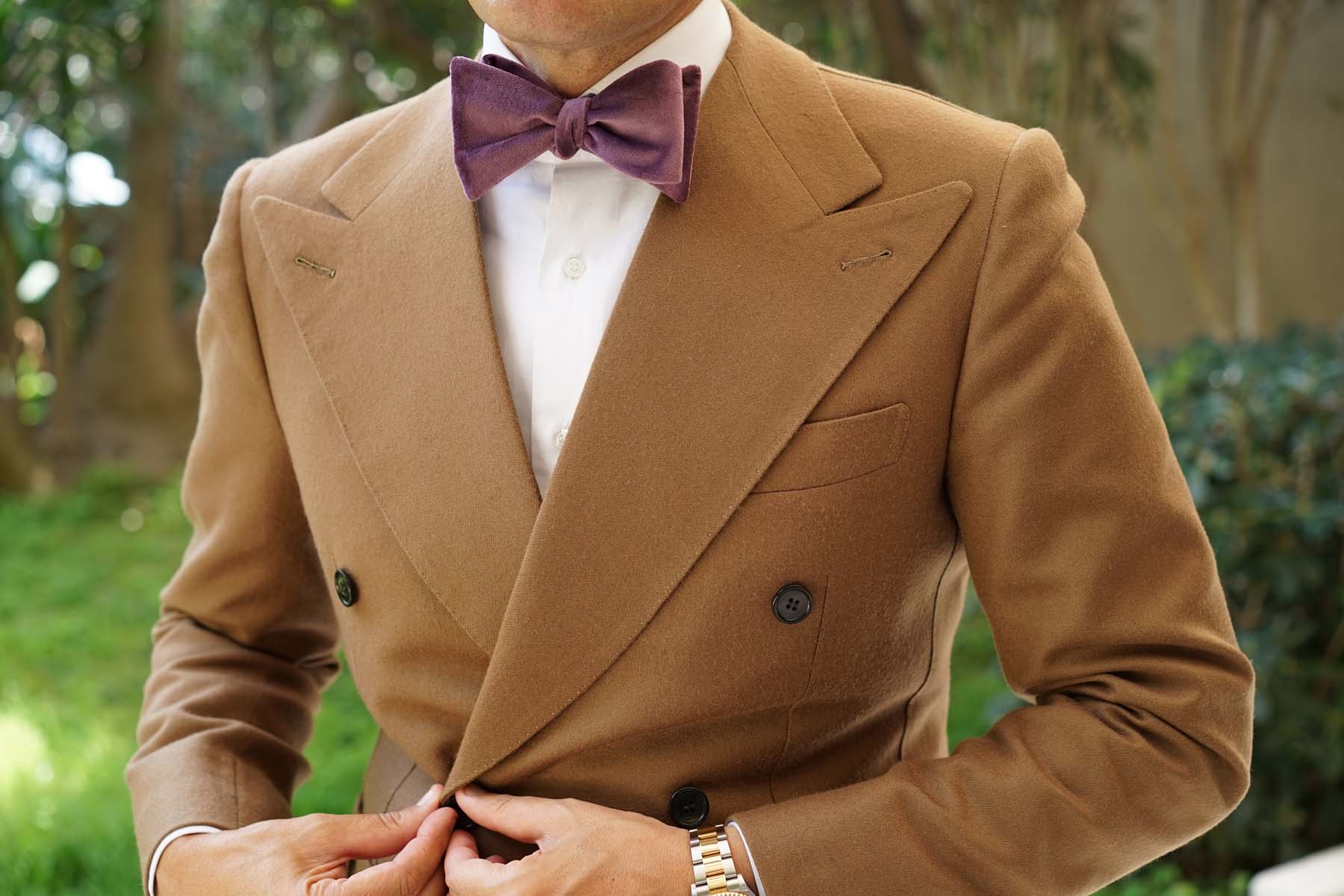 Dusty Lilac Purple Velvet Self Bow Tie - Image 4
