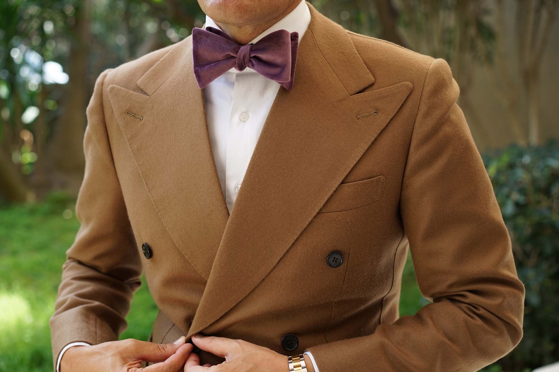 Dusty Lilac Purple Velvet Self Bow Tie - Image 9