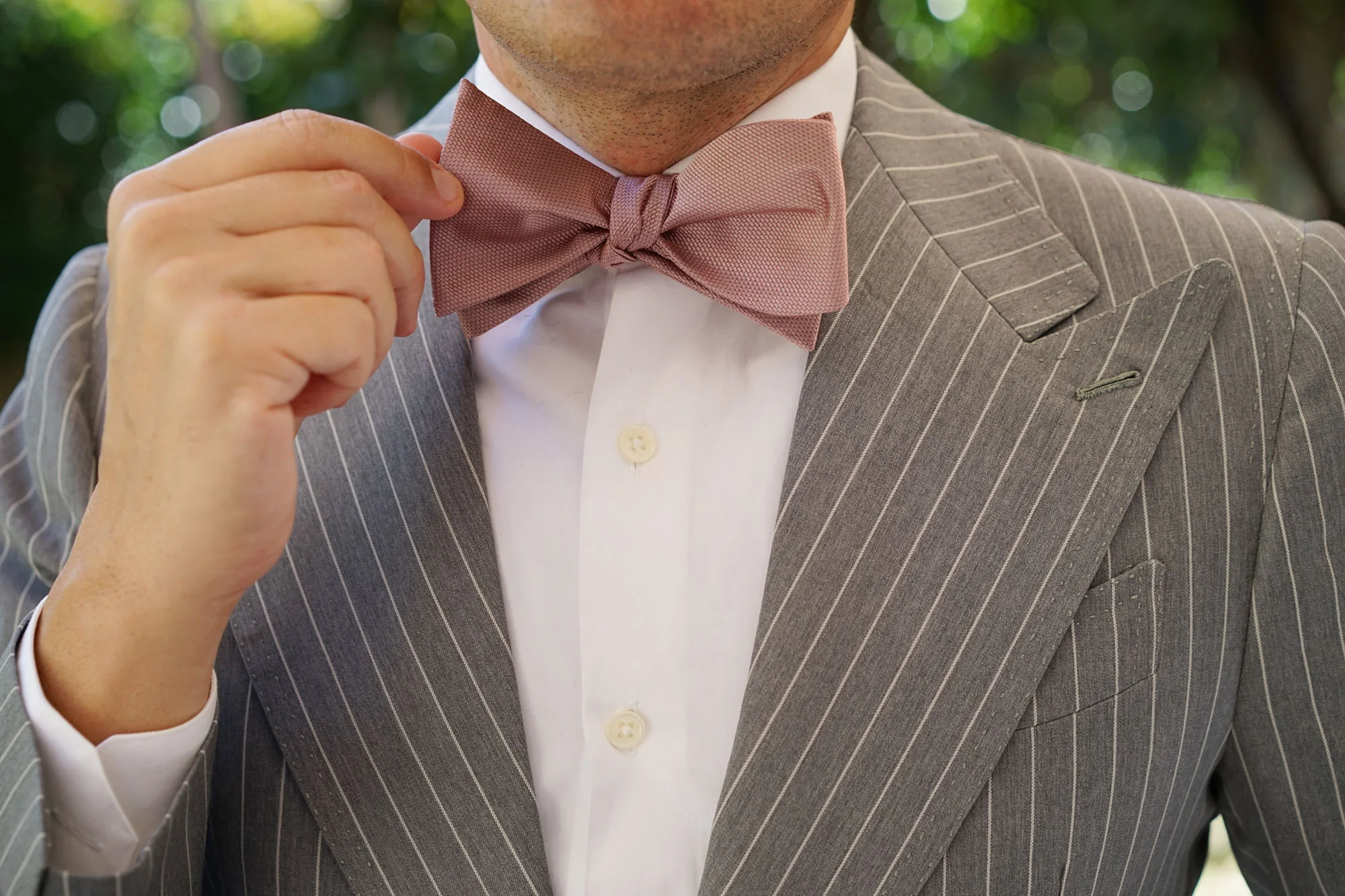 Dusty Mauve Quartz Weave Self Bow Tie - Image 6