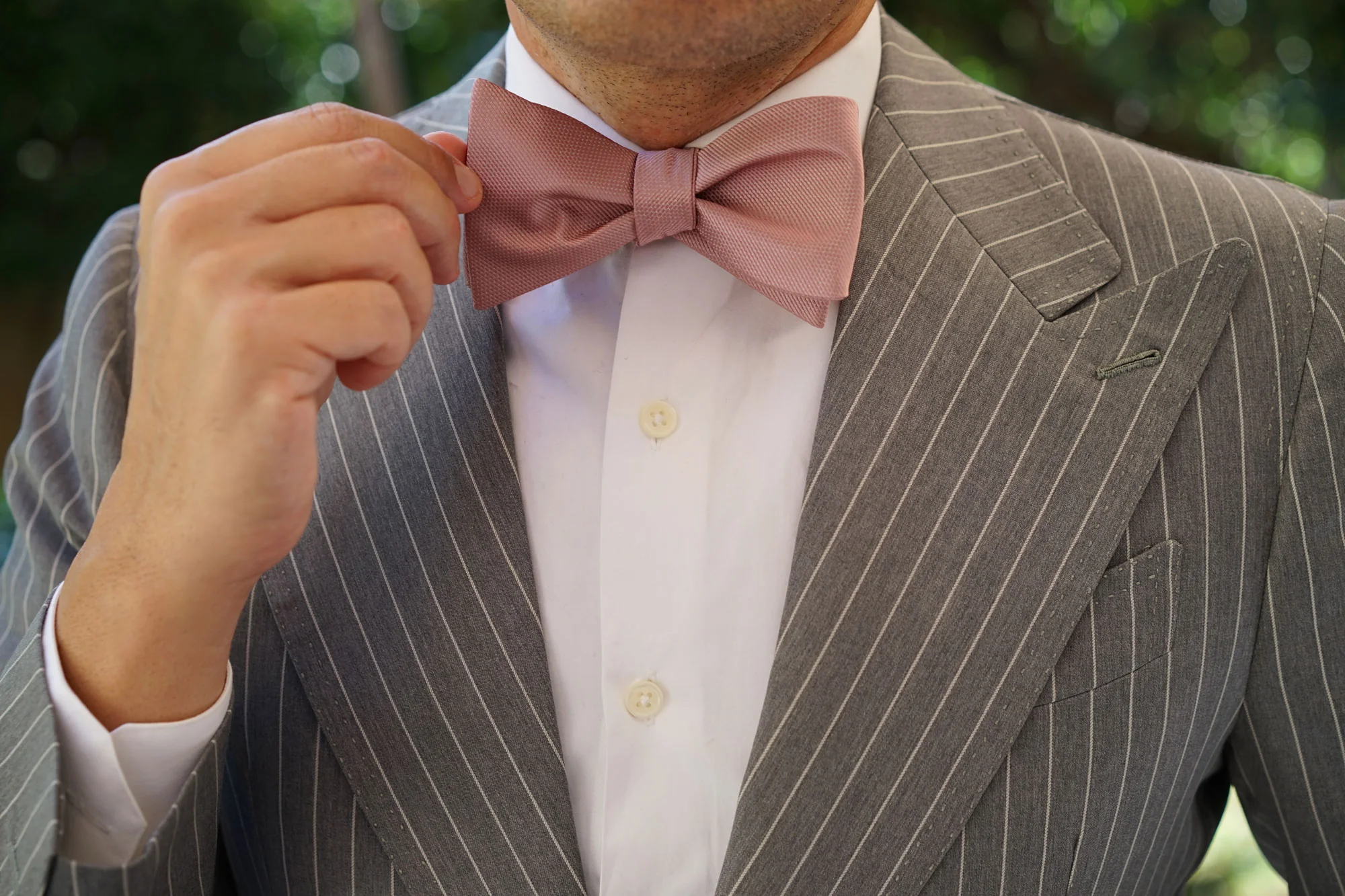 Dusty Mauve Quartz Weave Self Bow Tie - Image 9