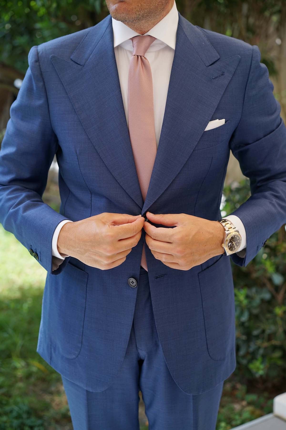 Dusty Mauve Quartz Weave Skinny Tie - Image 5