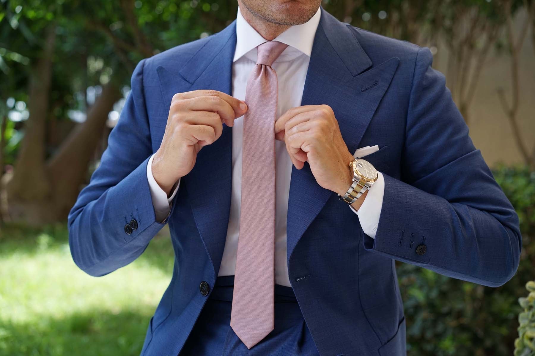 Dusty Mauve Quartz Weave Skinny Tie - Image 6