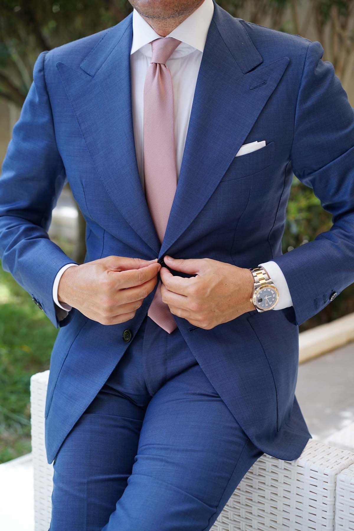 Dusty Mauve Quartz Weave Skinny Tie - Image 7