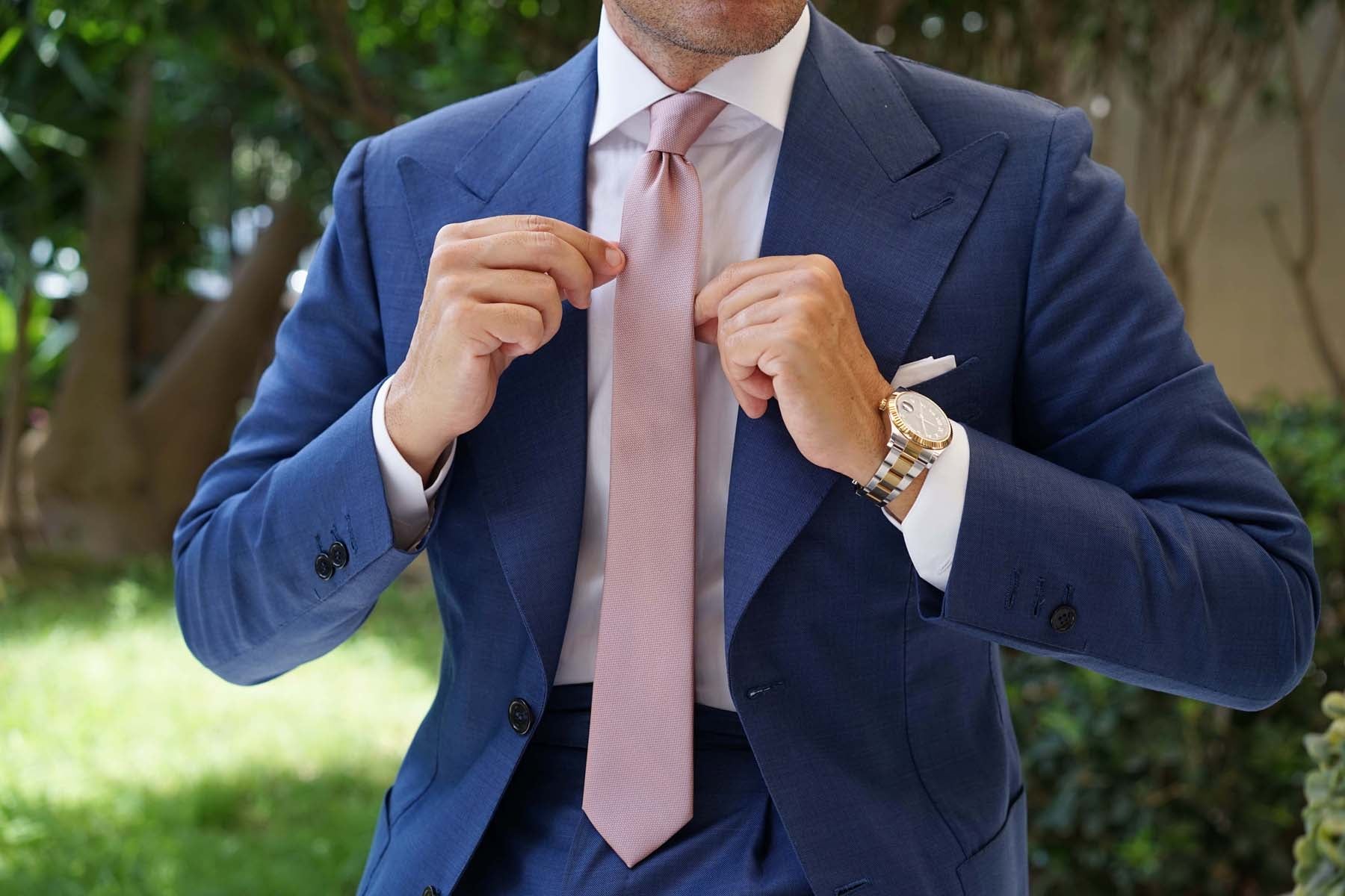 Dusty Mauve Quartz Weave Skinny Tie - Image 8