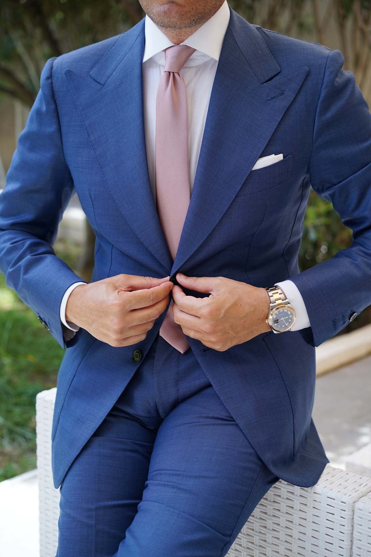 Dusty Mauve Quartz Weave Skinny Tie - Image 9
