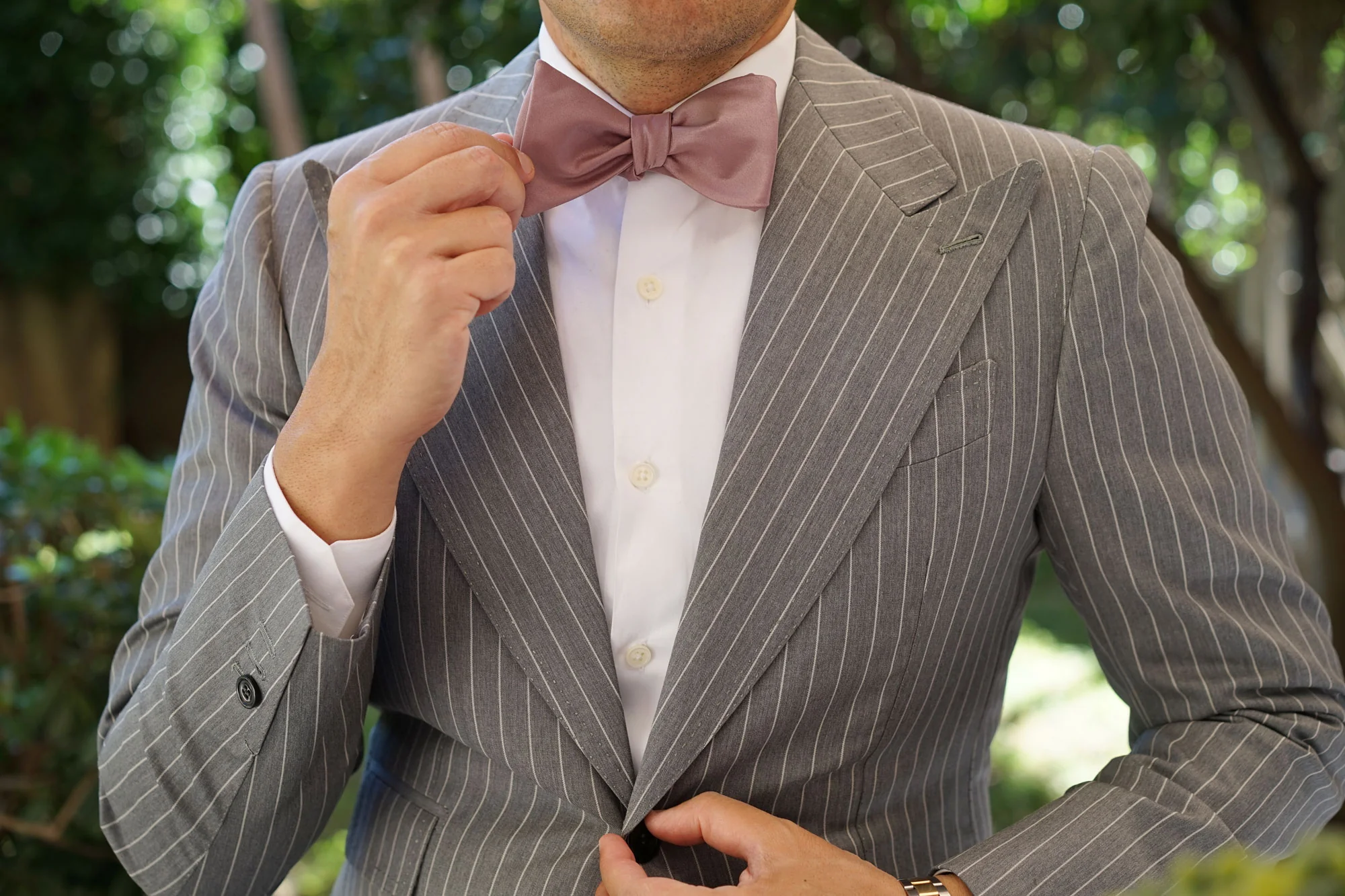 Dusty Mauve Satin Self Bow Tie - Image 10