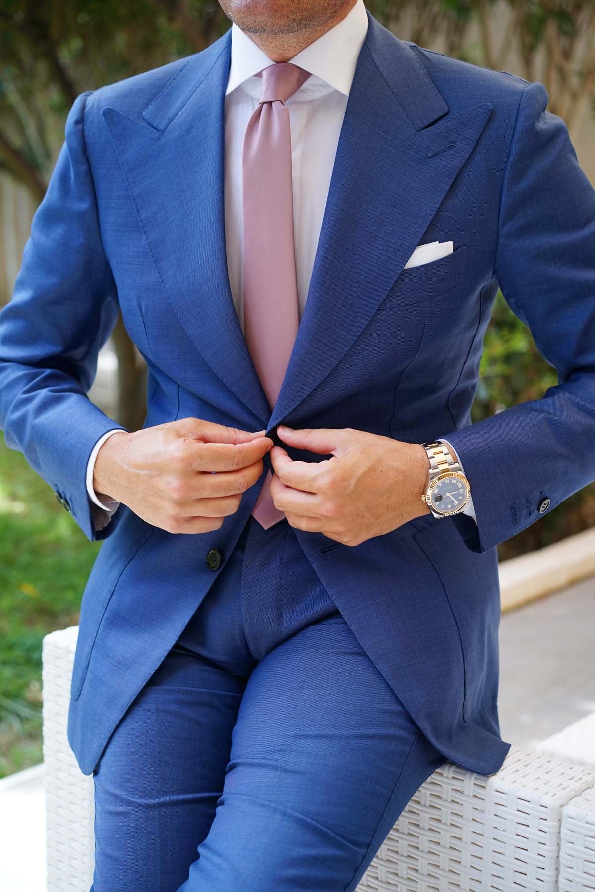 Dusty Mauve Satin Skinny Tie - Image 7