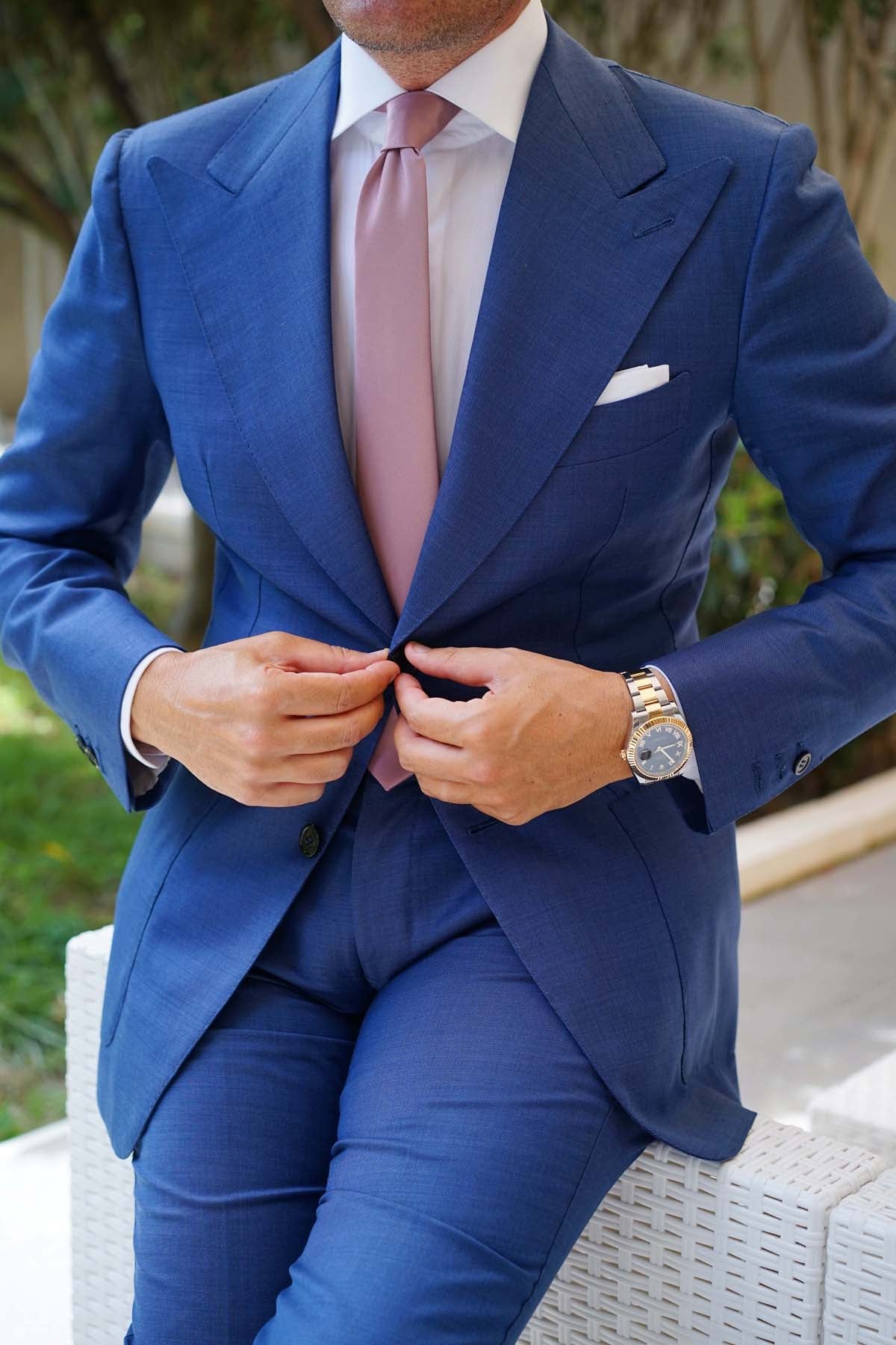 Dusty Mauve Satin Skinny Tie - Image 9