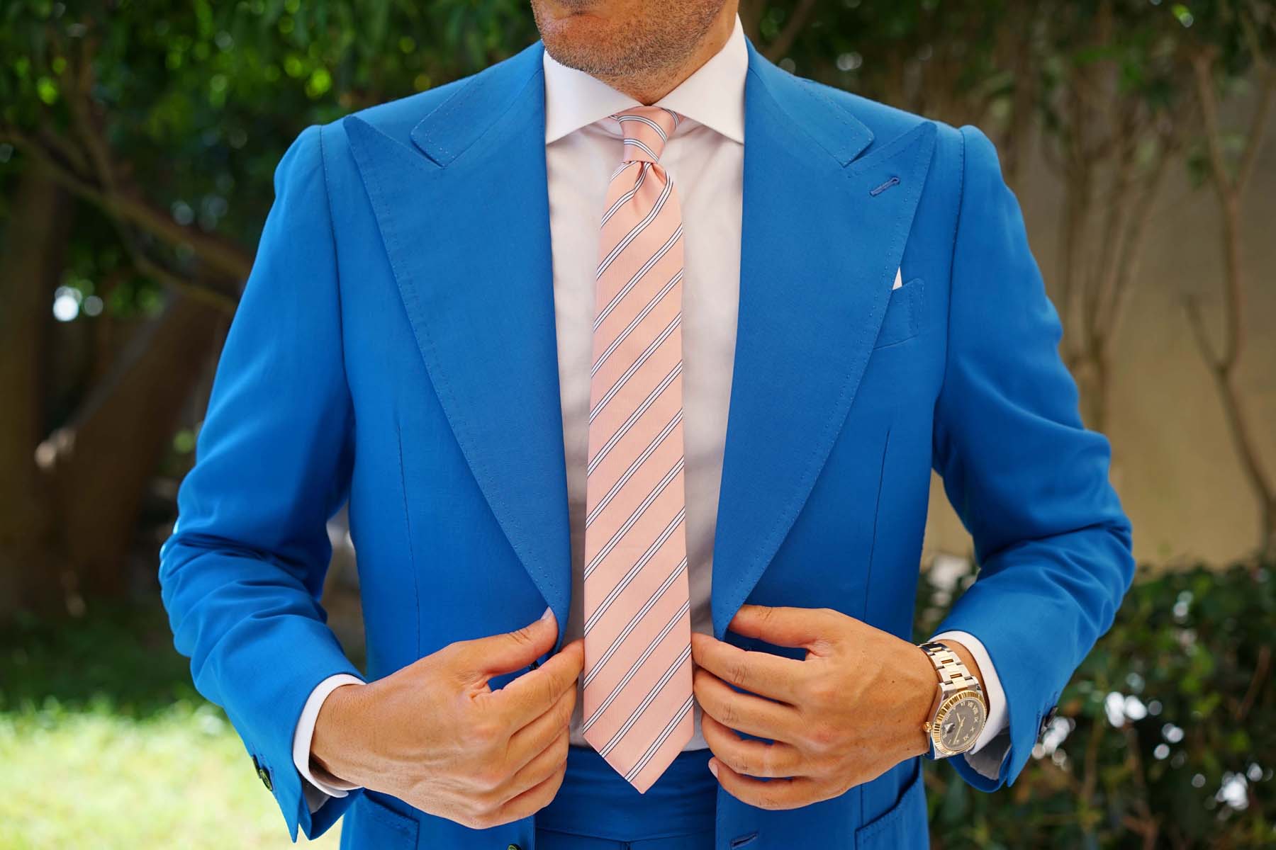 Dusty Peach Copacabana Striped Skinny Tie - Image 4