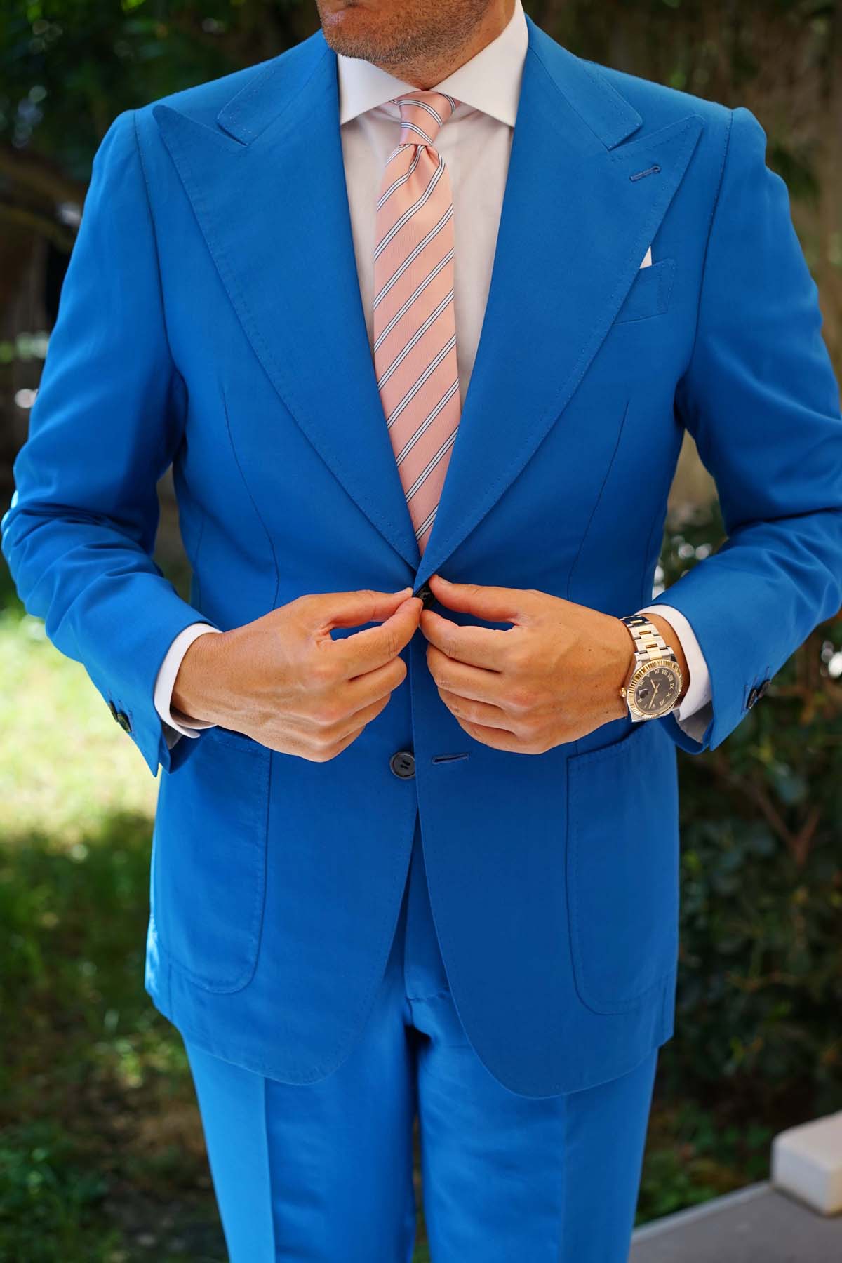 Dusty Peach Copacabana Striped Skinny Tie - Image 5