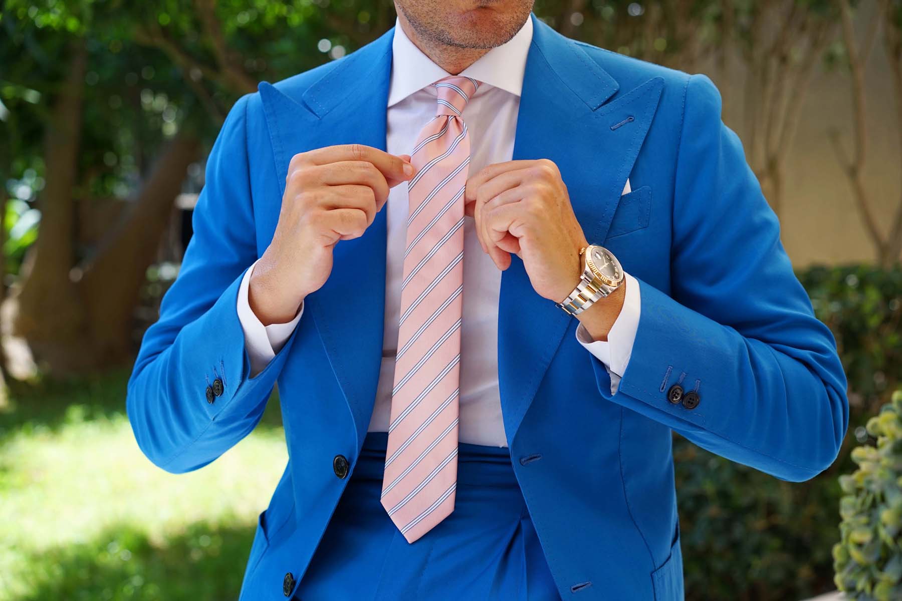 Dusty Peach Copacabana Striped Skinny Tie - Image 6
