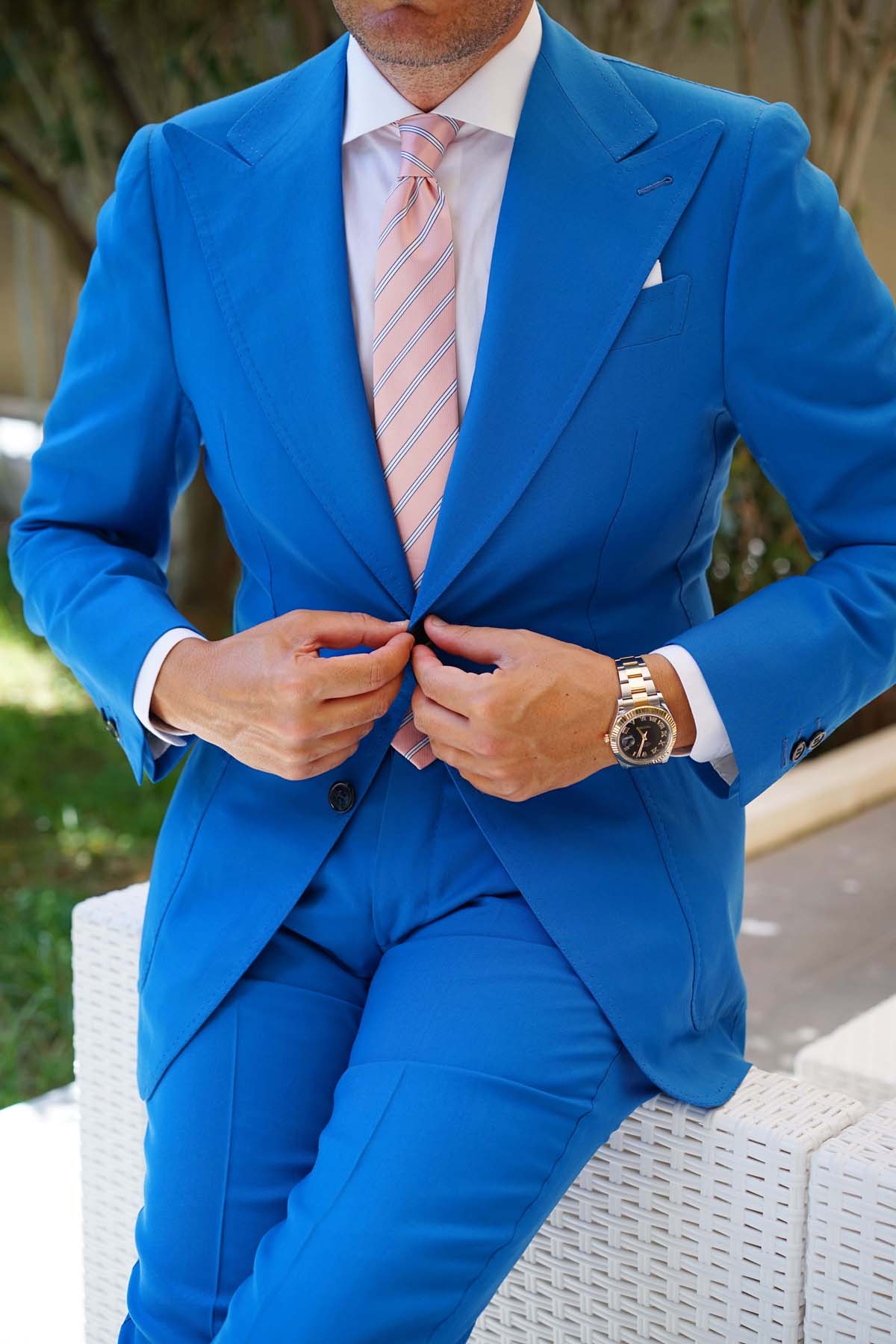 Dusty Peach Copacabana Striped Skinny Tie - Image 7