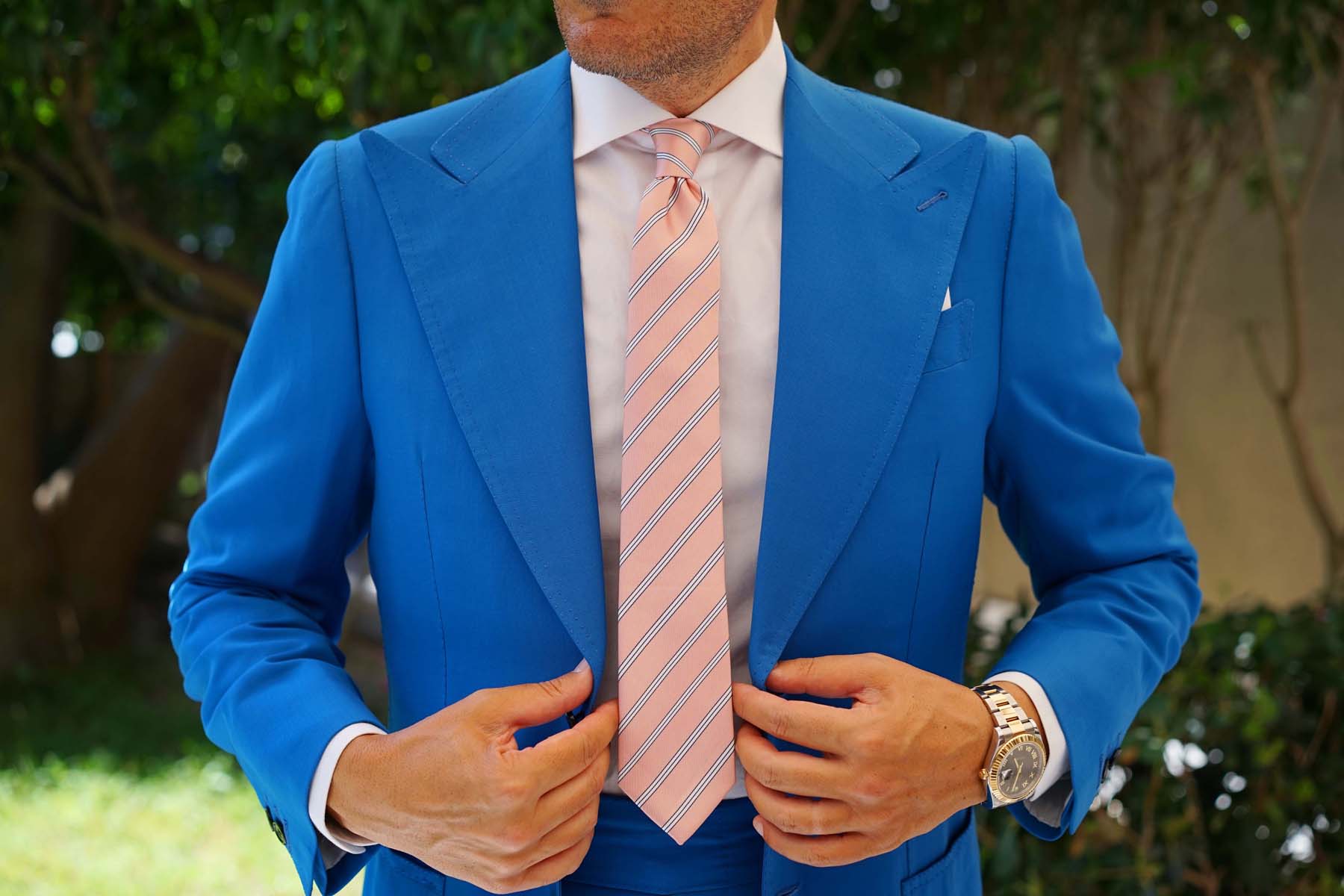 Dusty Peach Copacabana Striped Skinny Tie - Image 8