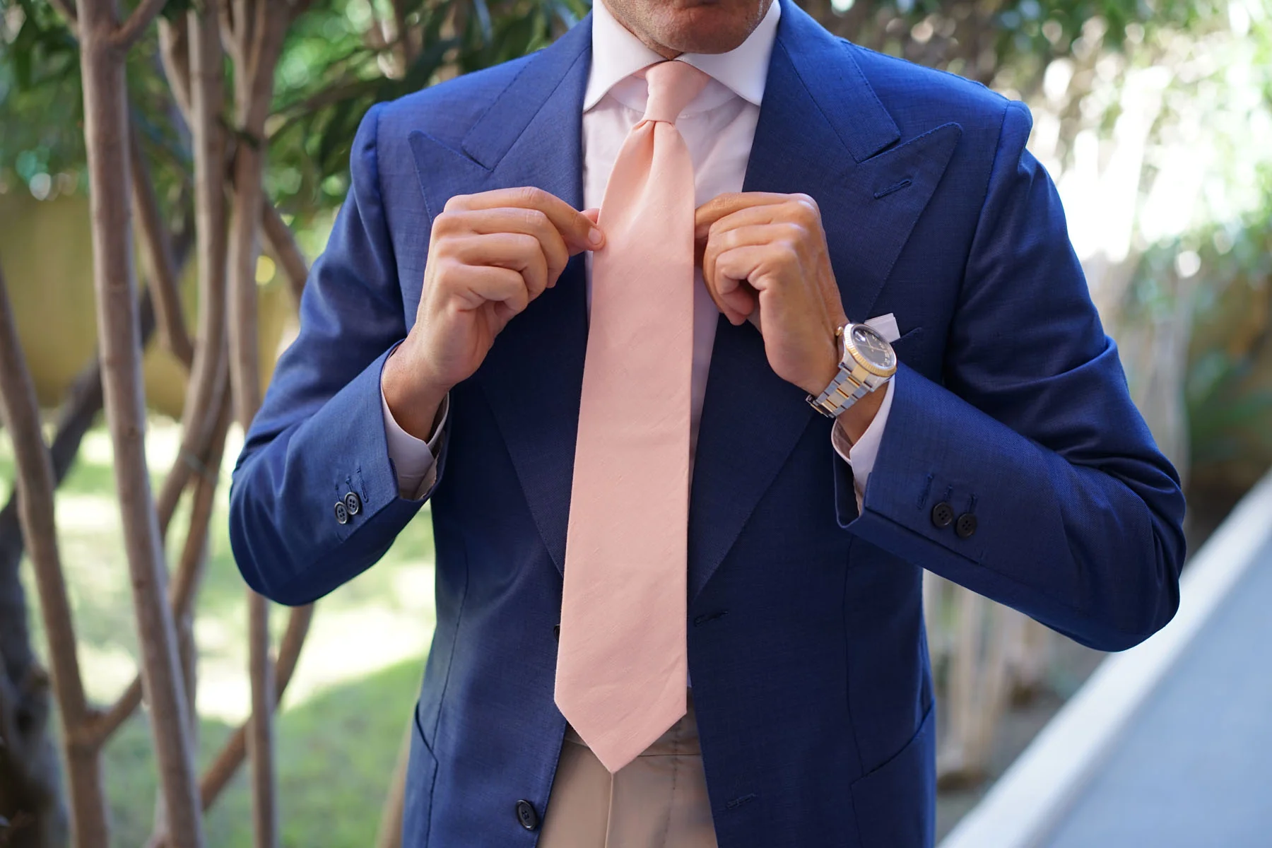 Dusty Peach Slub Linen Necktie - Image 11