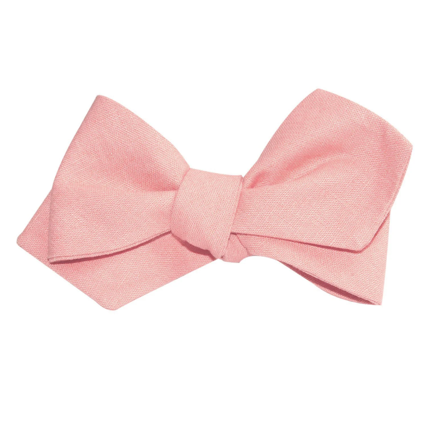 Dusty Peach Slub Linen Self Tie Diamond Tip Bow Tie - Image 2