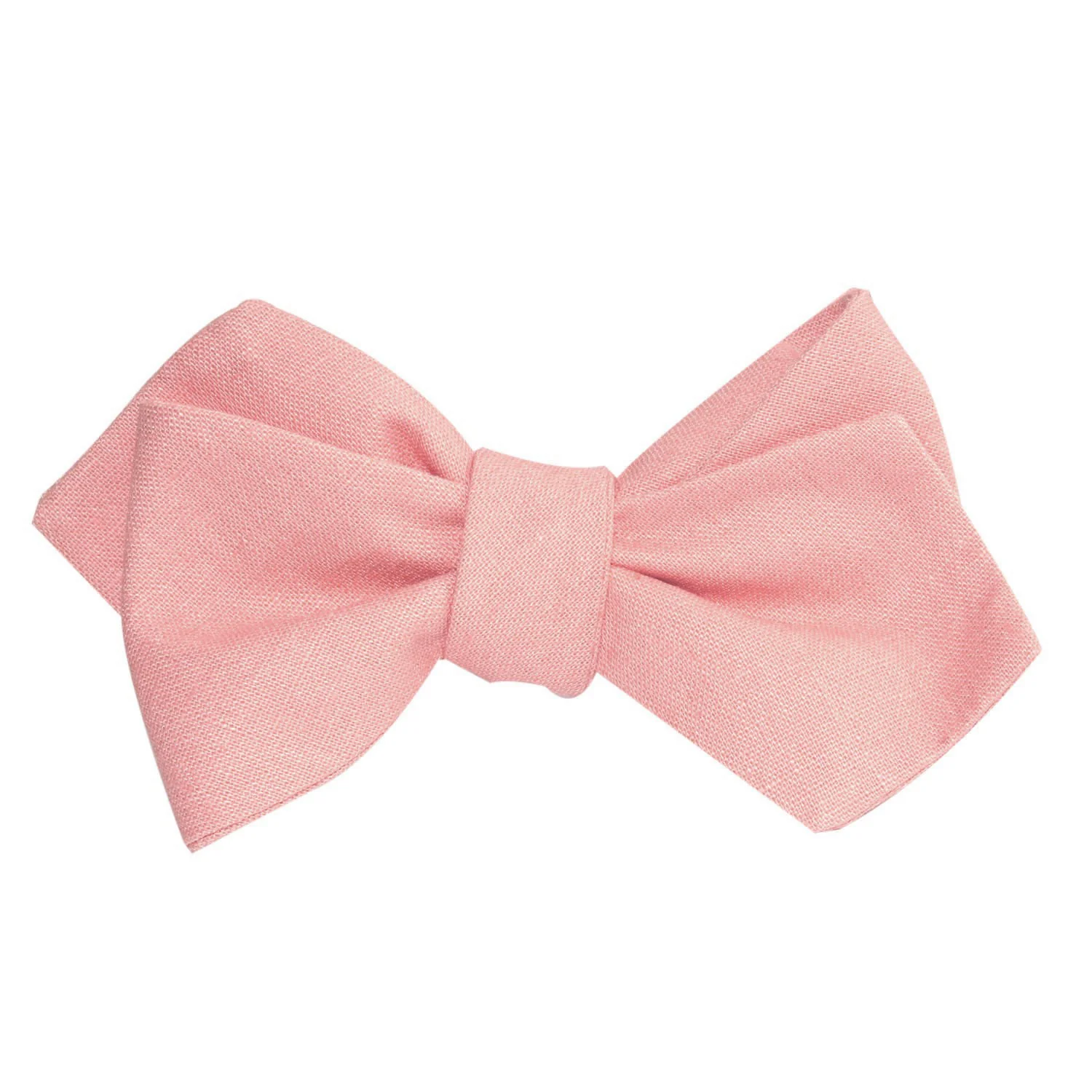 Dusty Peach Slub Linen Self Tie Diamond Tip Bow Tie - Image 4