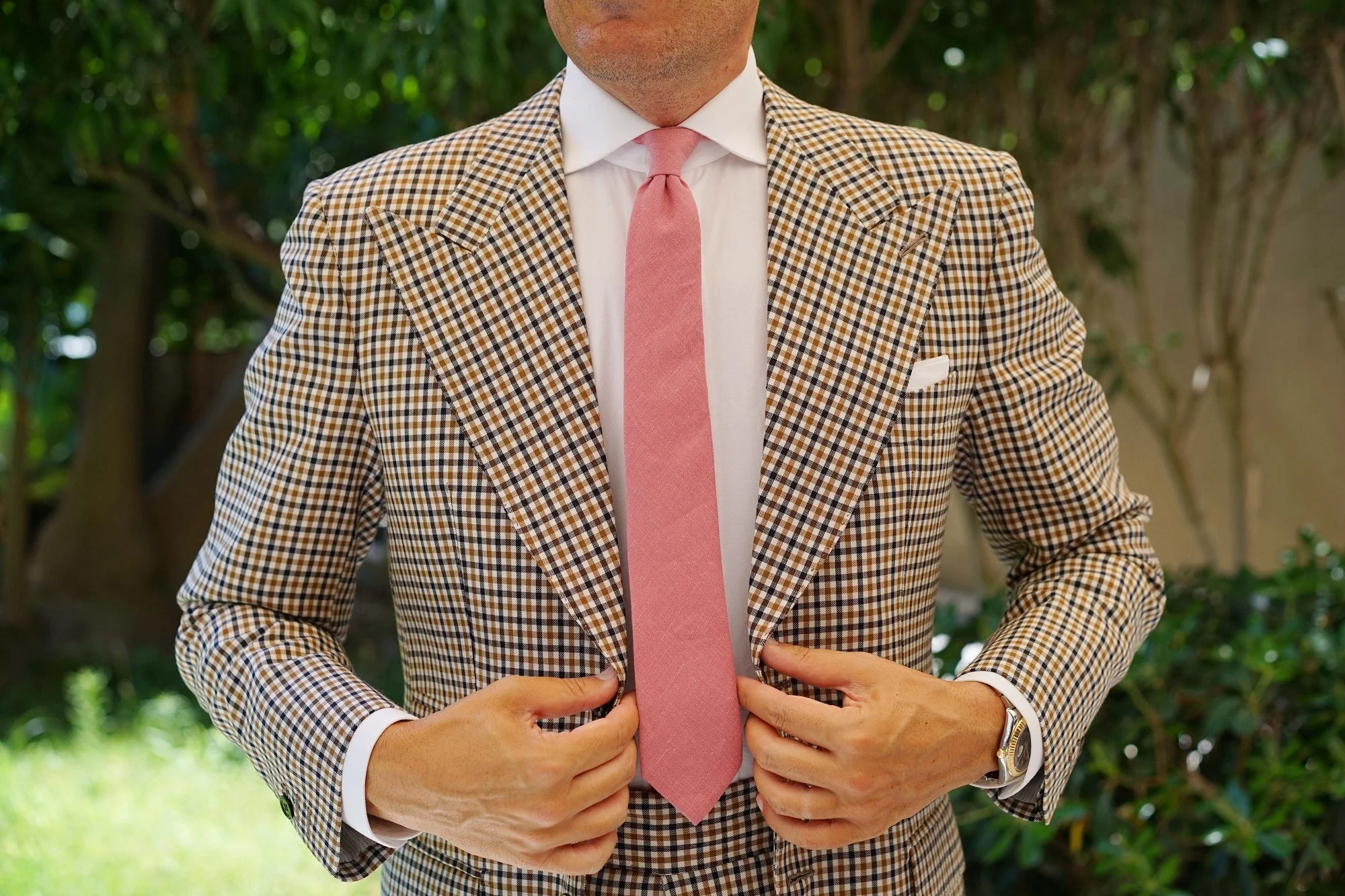 Dusty Rose Pink Linen Skinny Tie - Image 6