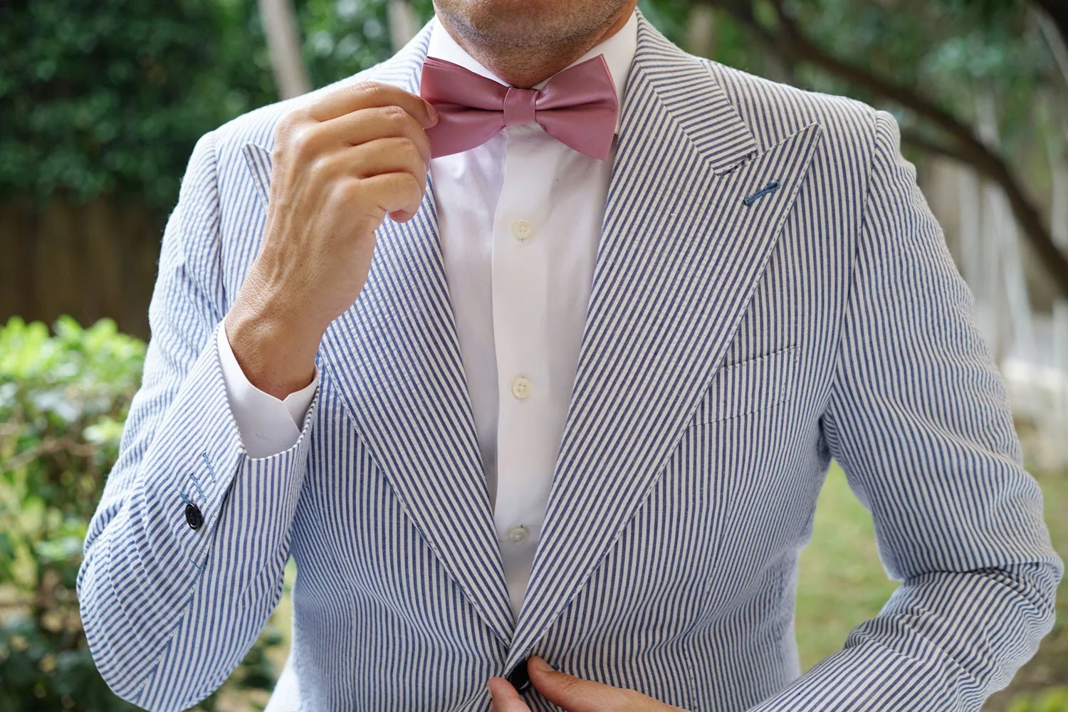 Dusty Rose Pink Satin Bow Tie - Image 5
