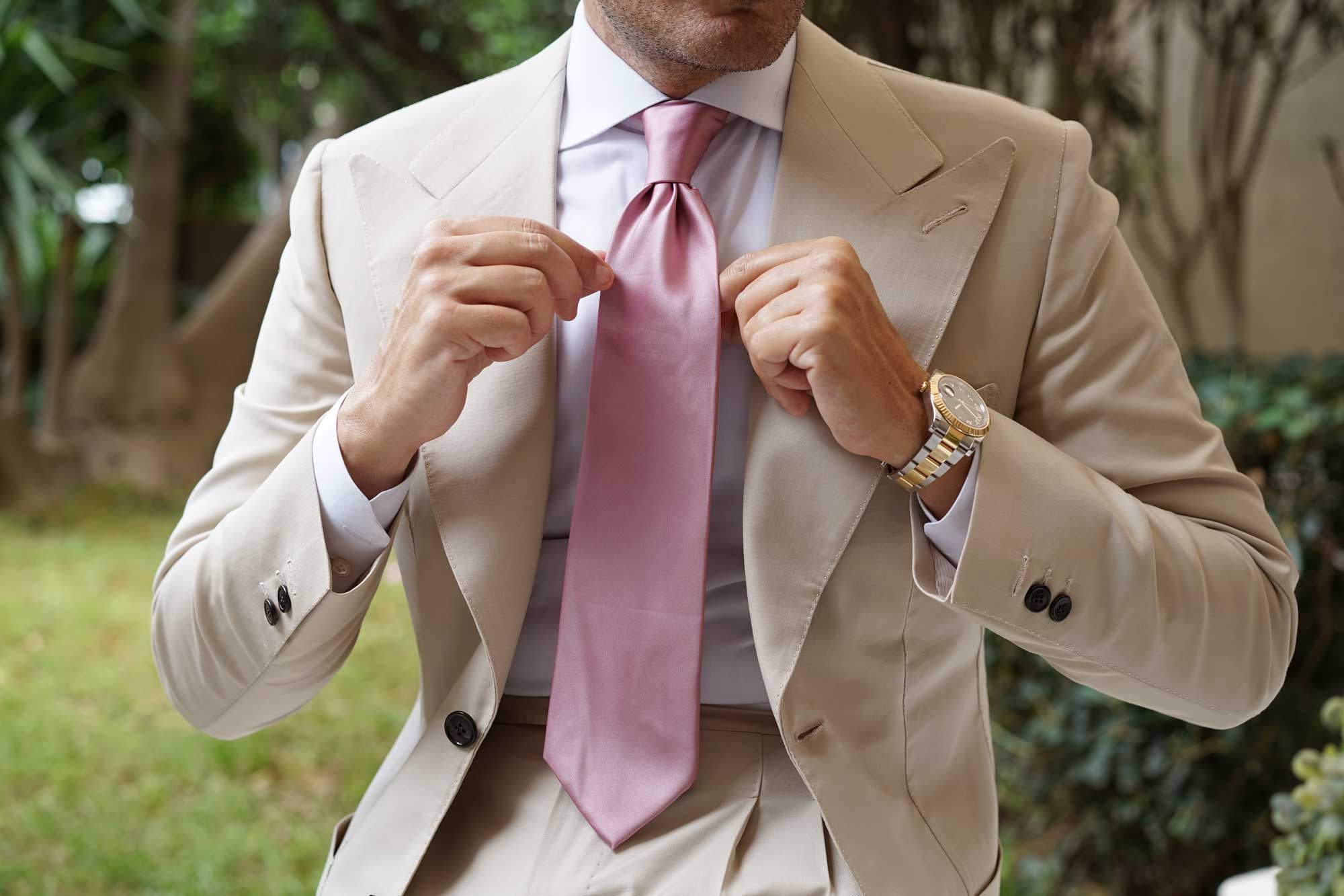 Dusty Rose Pink Satin Necktie - Image 6