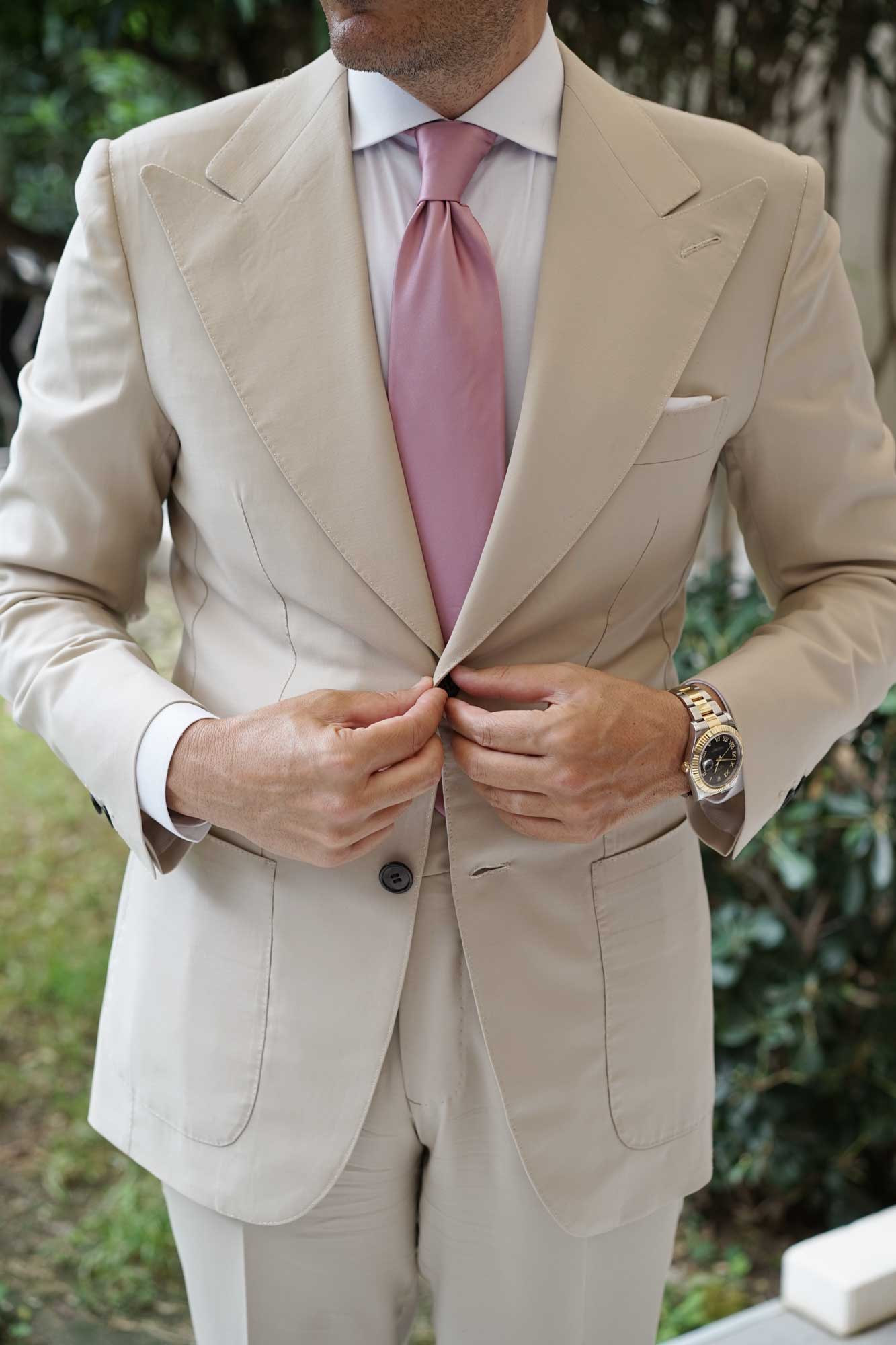 Dusty Rose Pink Satin Necktie - Image 8