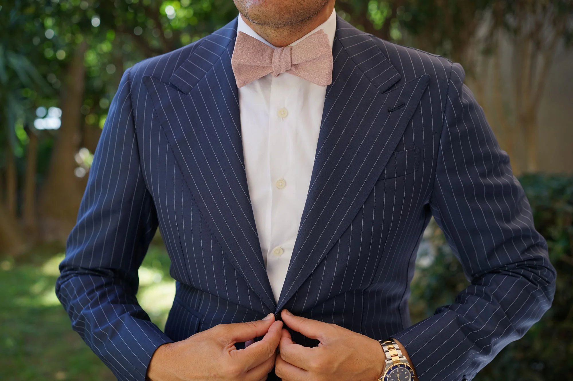 Dusty Rose Quartz Linen Self Bow Tie - Image 4