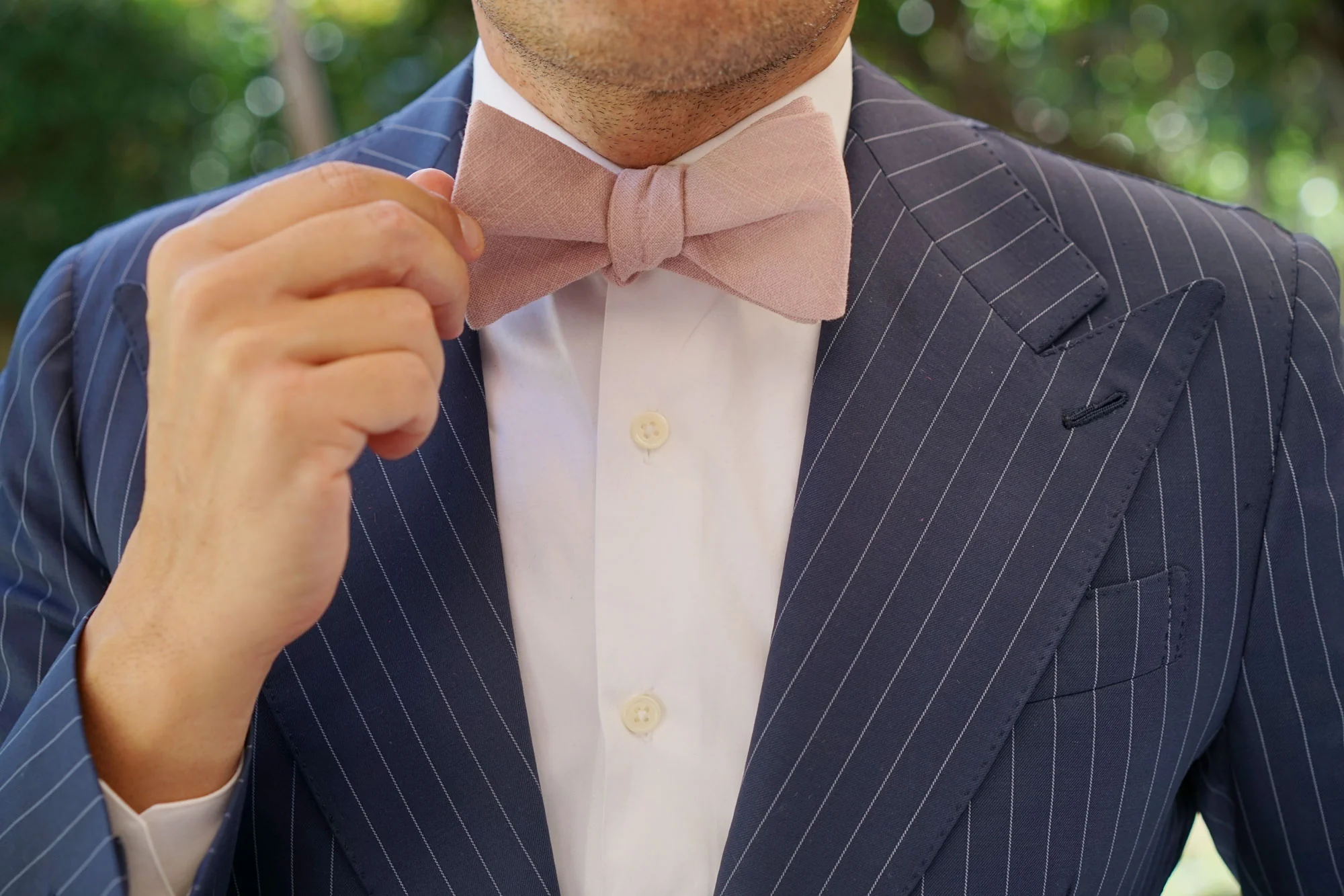 Dusty Rose Quartz Linen Self Bow Tie - Image 7