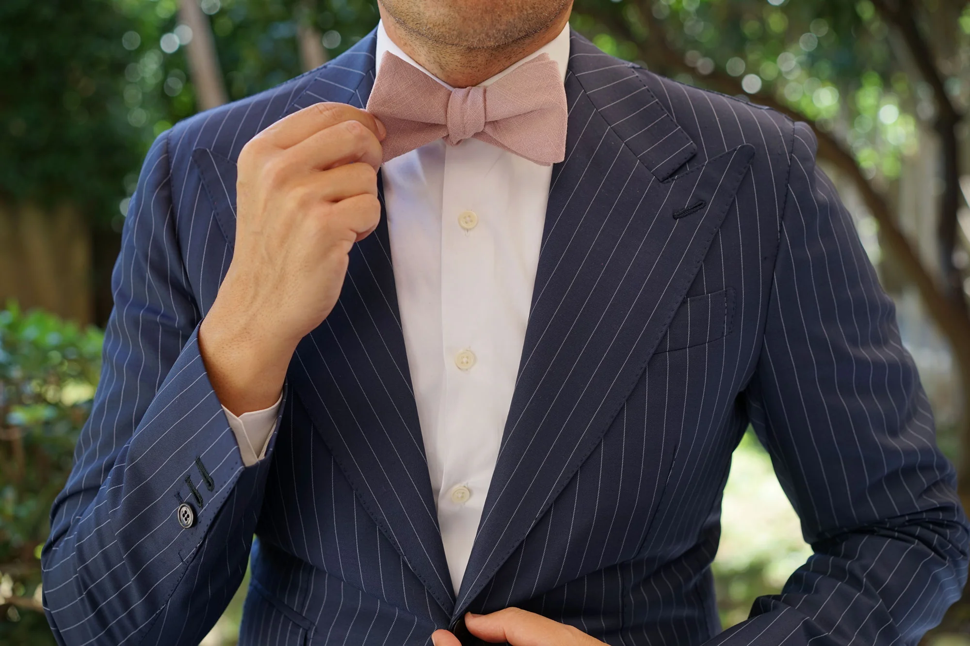 Dusty Rose Quartz Linen Self Bow Tie - Image 9
