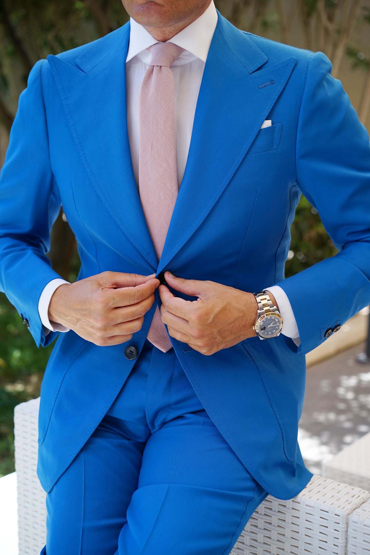 Dusty Rose Quartz Linen Skinny Tie - Image 7