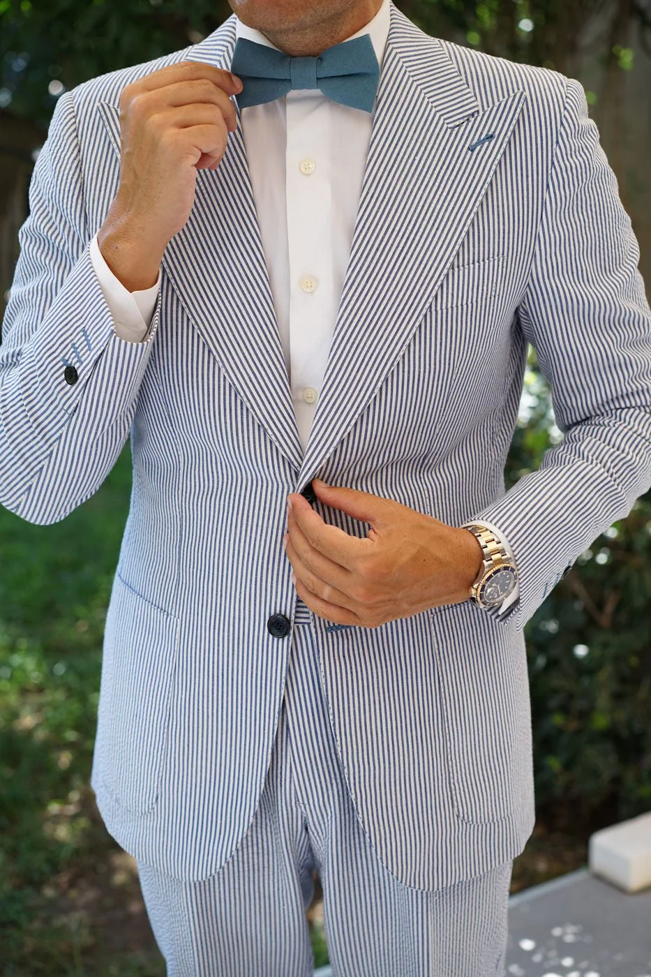 Dusty Teal Blue Linen Bow Tie - Image 4