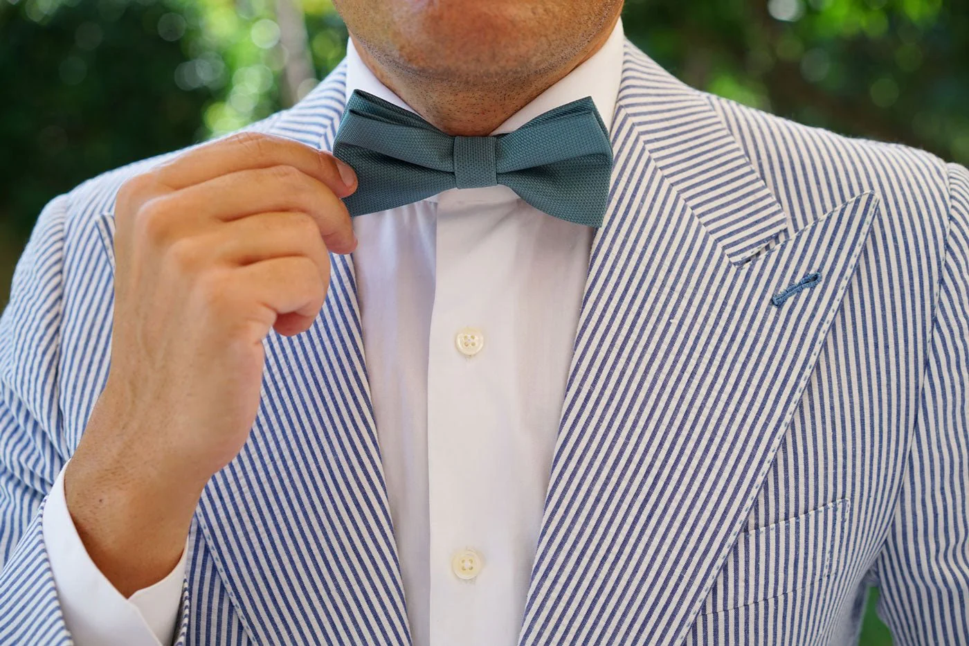 Dusty Teal Blue Weave Bow Tie - Image 6