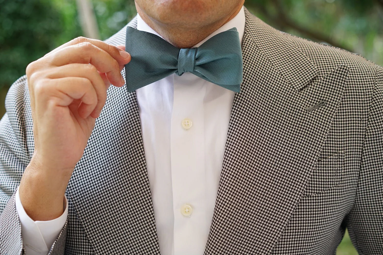 Dusty Teal Blue Weave Self Bow Tie - Image 6