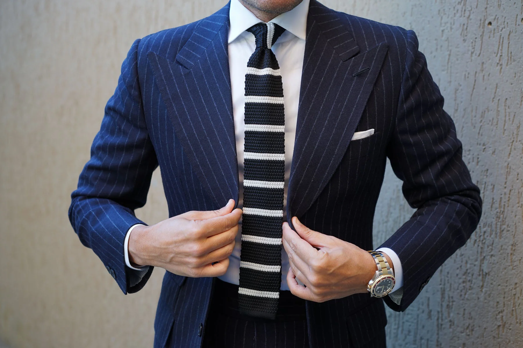DuVall Black with White Stripes Knitted Tie - Image 10