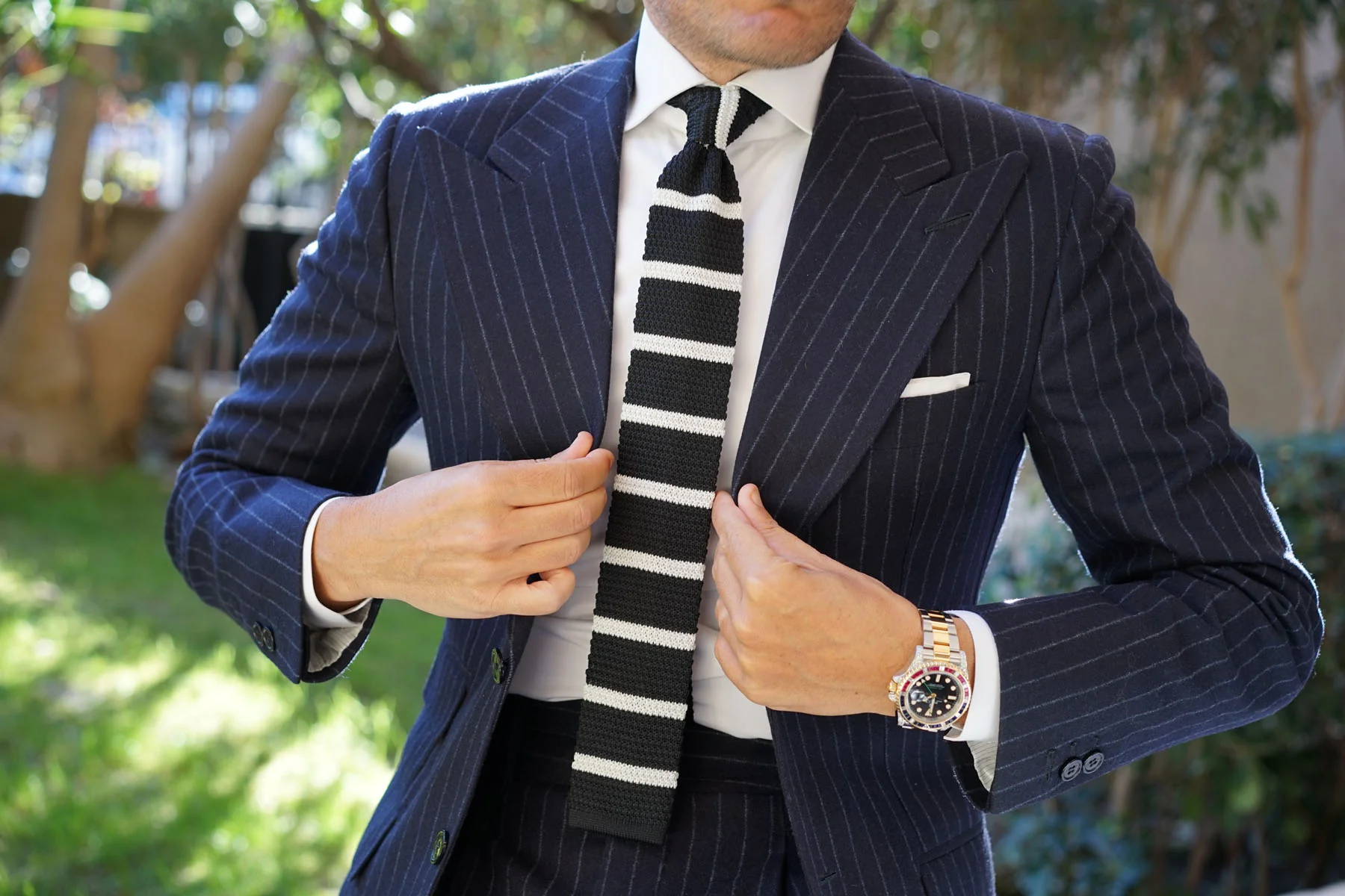 DuVall Black with White Stripes Knitted Tie - Image 3