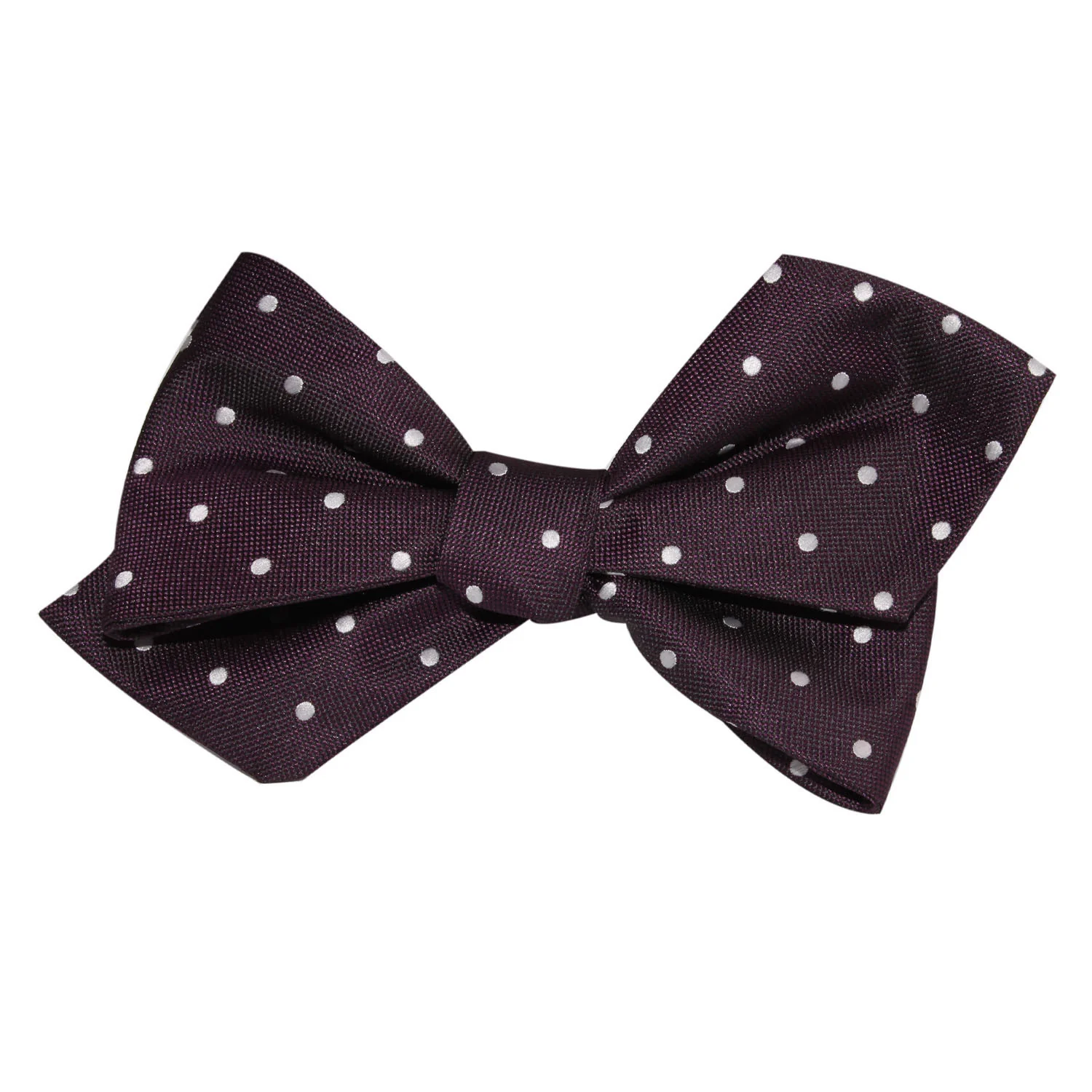 Eggplant Plum Purple with White Polka Dots Self Tie Diamond Tip Bow Tie - Image 4