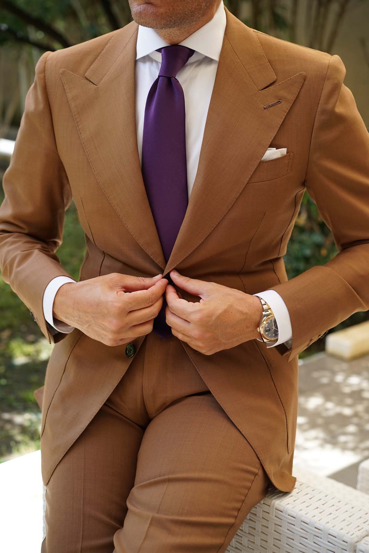 Eggplant Purple Satin Necktie - Image 10
